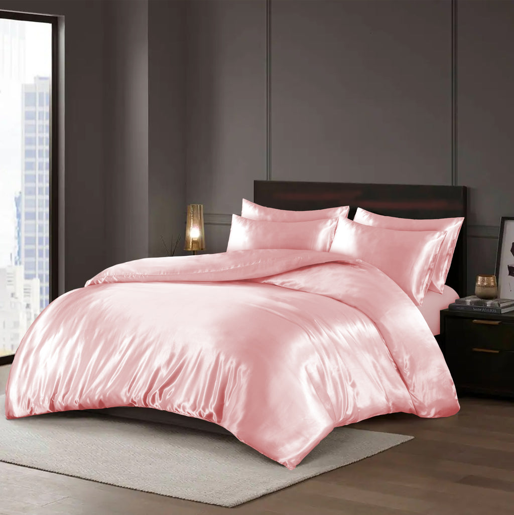 MillPrice Luxury 10 Piece Satin Bedding Set Duvet Cover Fitted Sheet Pillowcases Sleep Mask & Hair Accessories