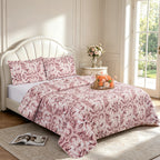 3 Piece Luxury Quilted Bedspread Set – Reversible Floral Patchwork Bedspread with Pillow Shams | Soft Microfibre Bed Throw for Double & King Size Beds