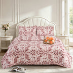 3 Piece Luxury Quilted Bedspread Set – Reversible Floral Patchwork Bedspread with Pillow Shams | Soft Microfibre Bed Throw for Double & King Size Beds