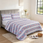 3 Piece Luxury Quilted Bedspread Set – Reversible Floral Patchwork Bedspread with Pillow Shams | Soft Microfibre Bed Throw for Double & King Size Beds
