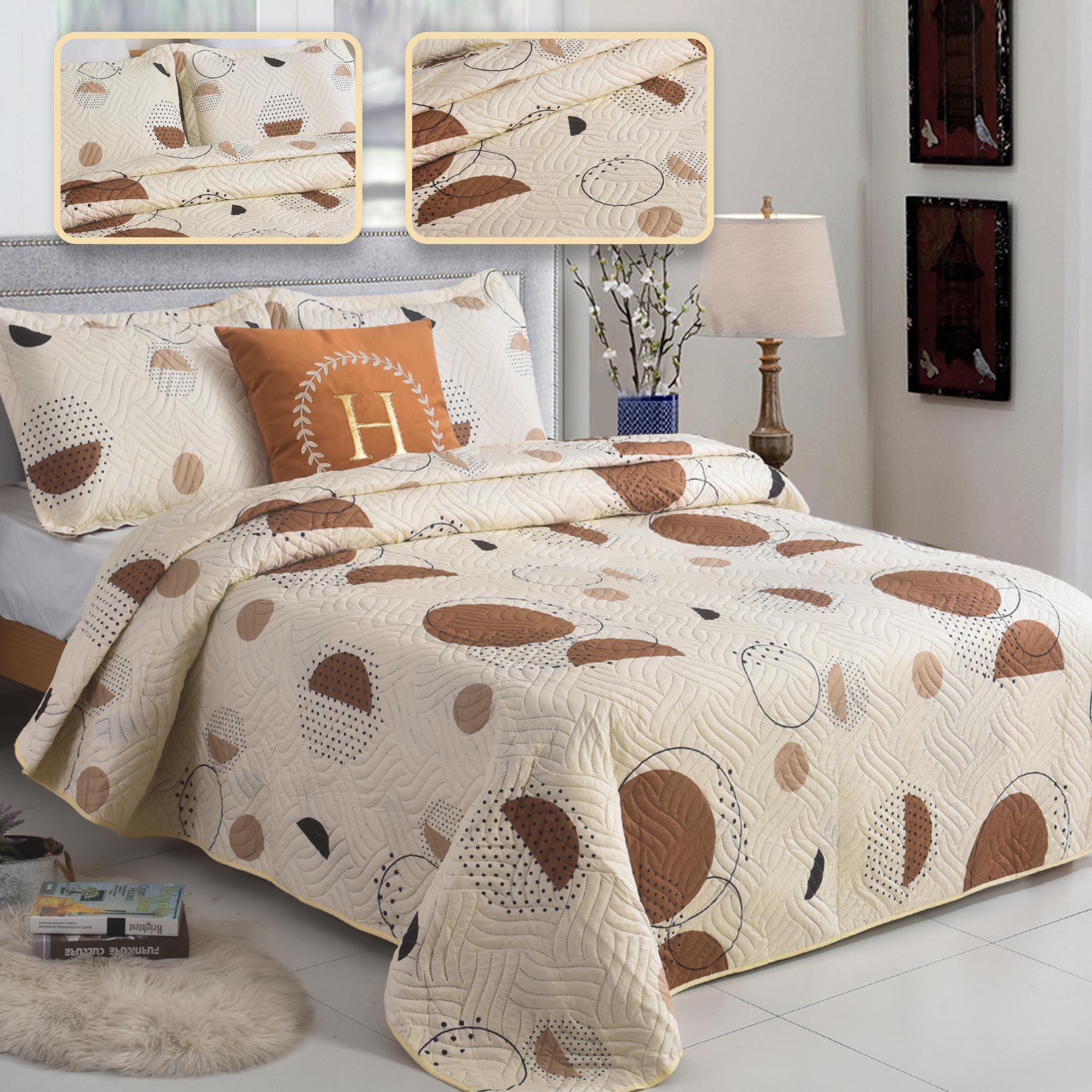 MillPrice Quilted 3-Piece Bedspread Set – Elegant Layered Comfort with Coordinated Pillowcases