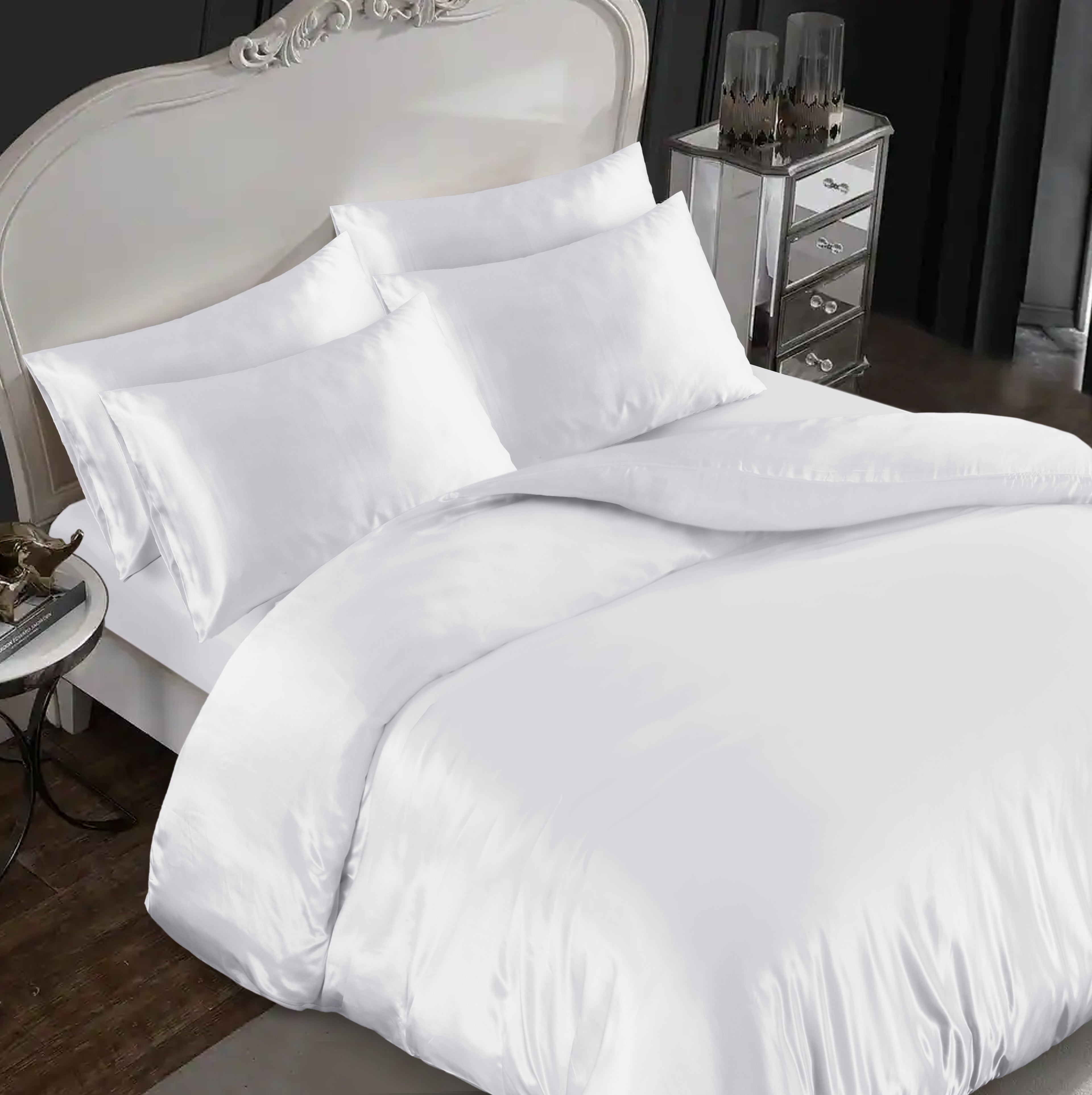 MillPrice Luxury 10 Piece Satin Bedding Set Duvet Cover Fitted Sheet Pillowcases Sleep Mask & Hair Accessories