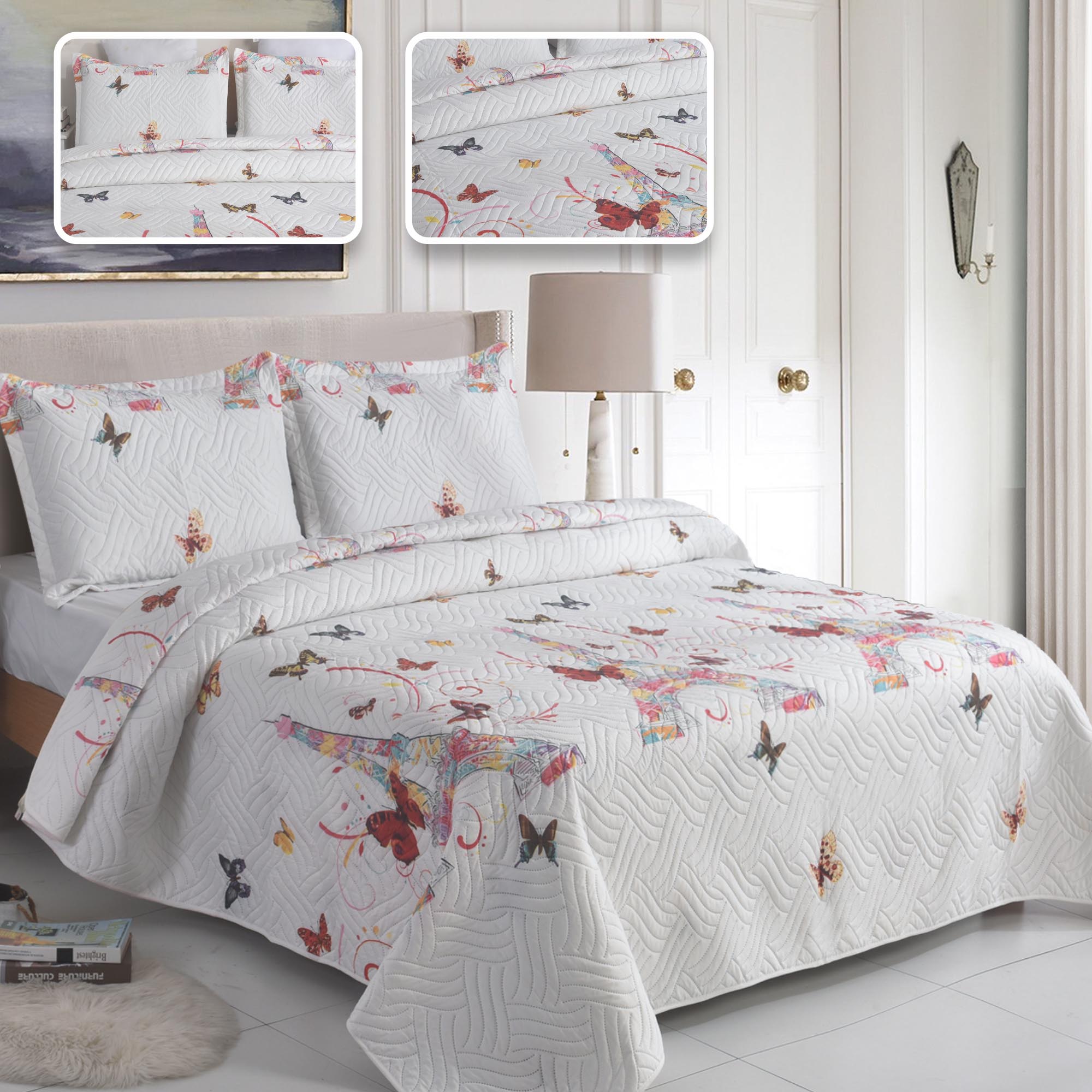 Luxury 3 Piece Bedding Set – Soft Microfibre Bedspread with Pillowcases | Lightweight & Cosy Bedspread-Milan