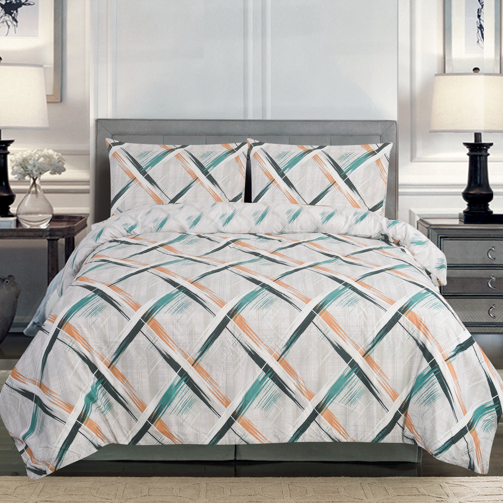 4 Piece 3D Duvet Cover Set with Fitted Sheet, Soft Microfiber Duvet Cover Set, Printed Quilt Cover Bedding with Pillowcases, Single Double King Super King