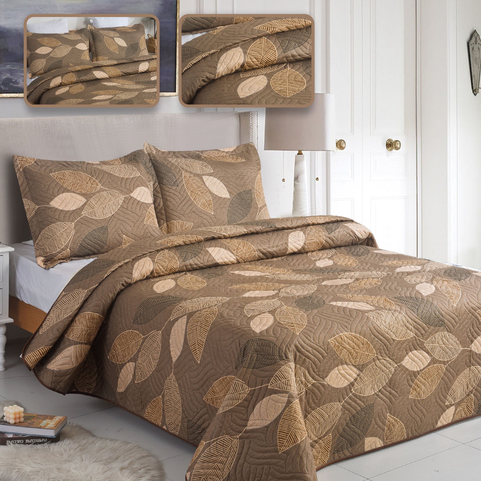 MillPrice Quilted 3-Piece Bedspread Set – Elegant Layered Comfort with Coordinated Pillowcases