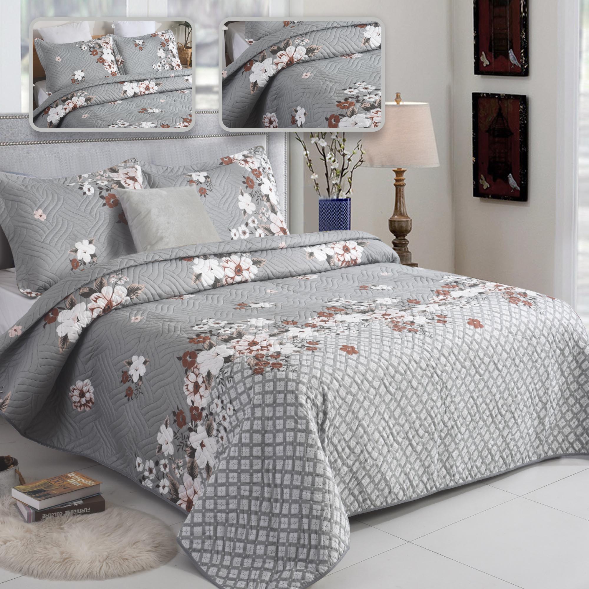 MillPrice Quilted 3-Piece Bedspread Set – Elegant Layered Comfort with Coordinated Pillowcases