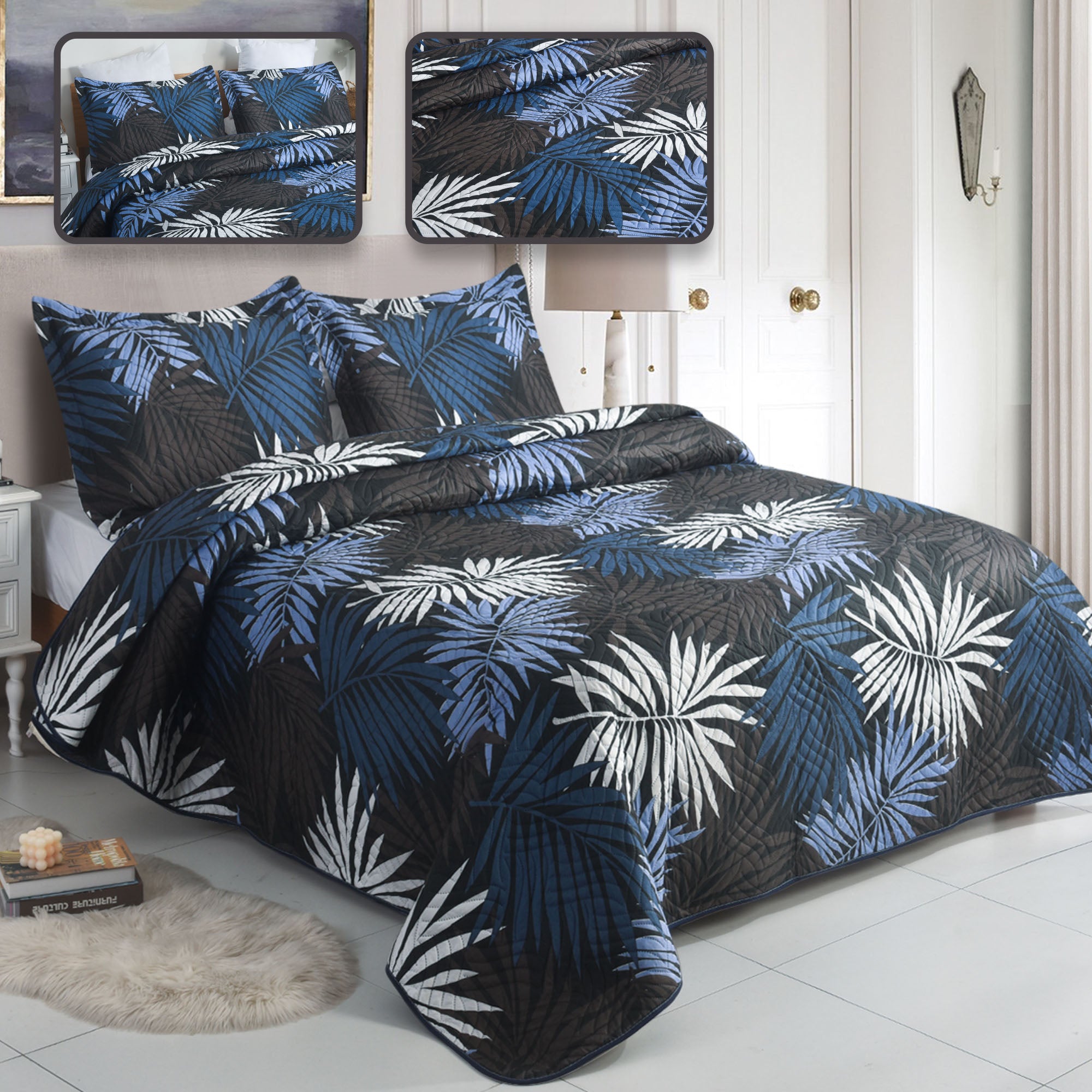 Luxury 3 Piece Bedding Set – Soft Microfibre Bedspread with Pillowcases | Lightweight & Cosy Bedspread-Milan