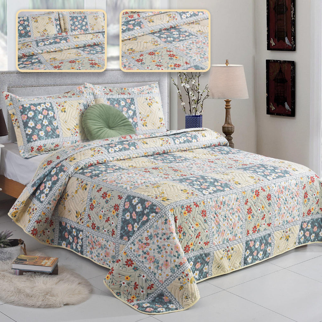 MillPrice Quilted 3-Piece Bedspread Set – Elegant Layered Comfort with Coordinated Pillowcases
