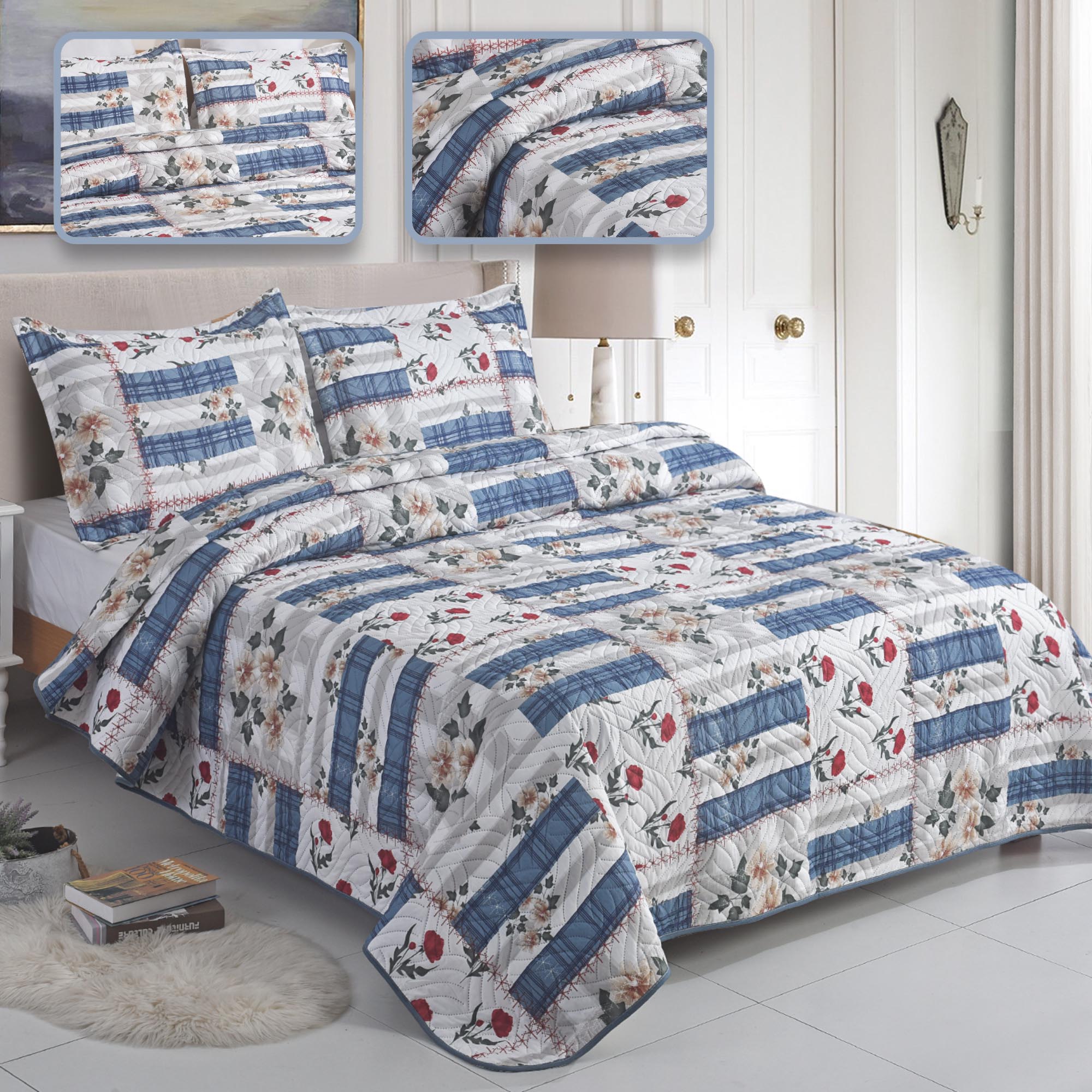 Luxury 3 Piece Bedding Set – Soft Microfibre Bedspread with Pillowcases | Lightweight & Cosy Bedspread-Milan