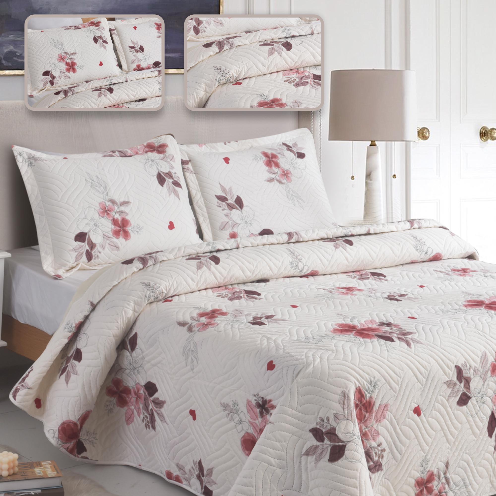 MillPrice Quilted 3-Piece Bedspread Set – Elegant Layered Comfort with Coordinated Pillowcases
