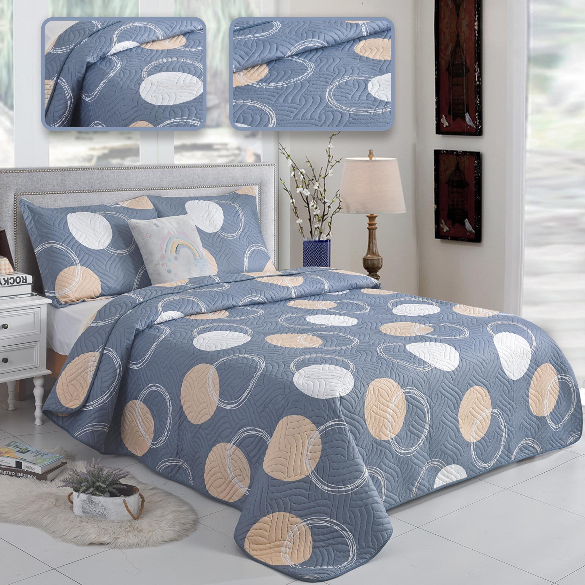 Luxury 3 Piece Bedding Set – Soft Microfibre Bedspread with Pillowcases | Lightweight & Cosy Bedspread-Milan