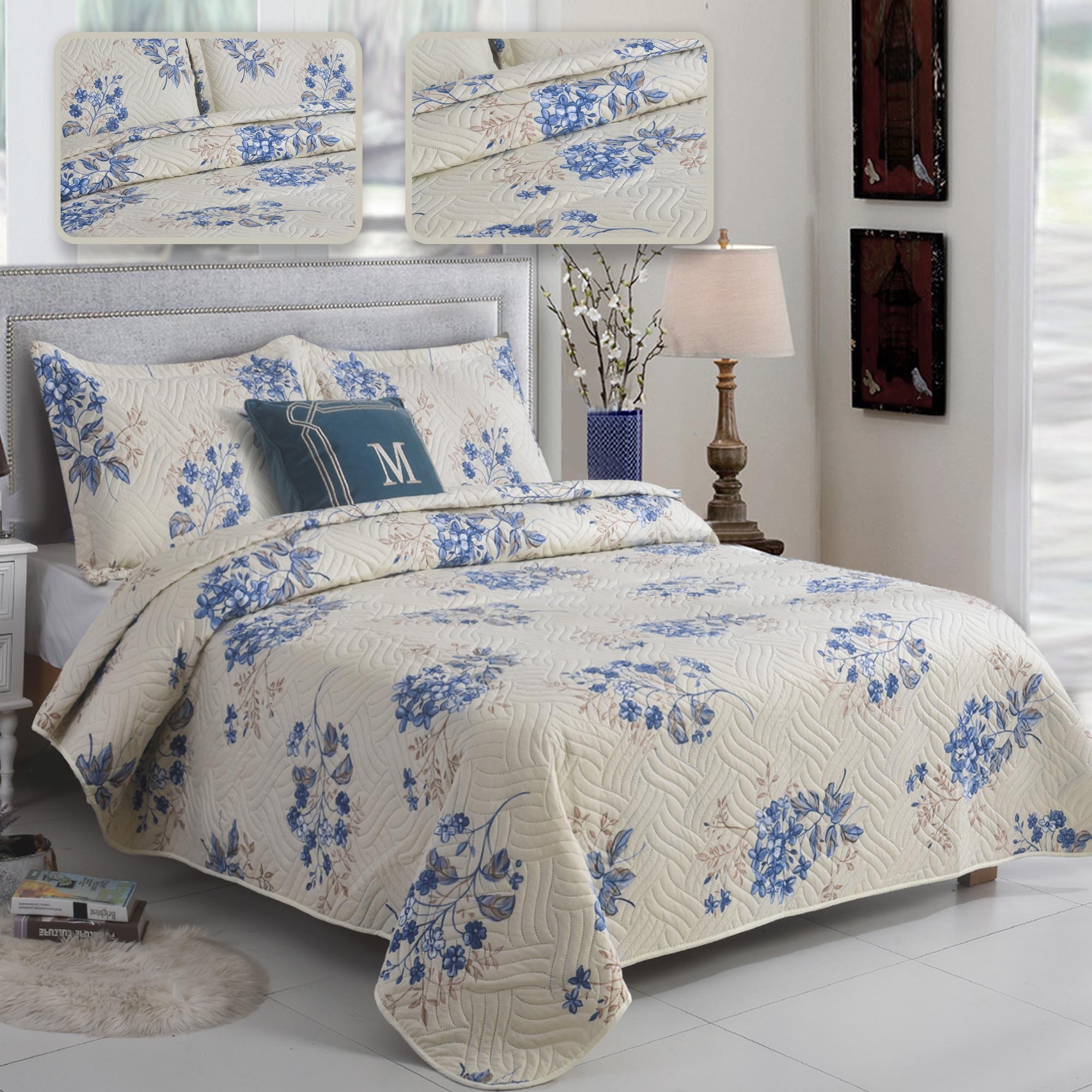 MillPrice Quilted 3-Piece Bedspread Set – Elegant Layered Comfort with Coordinated Pillowcases