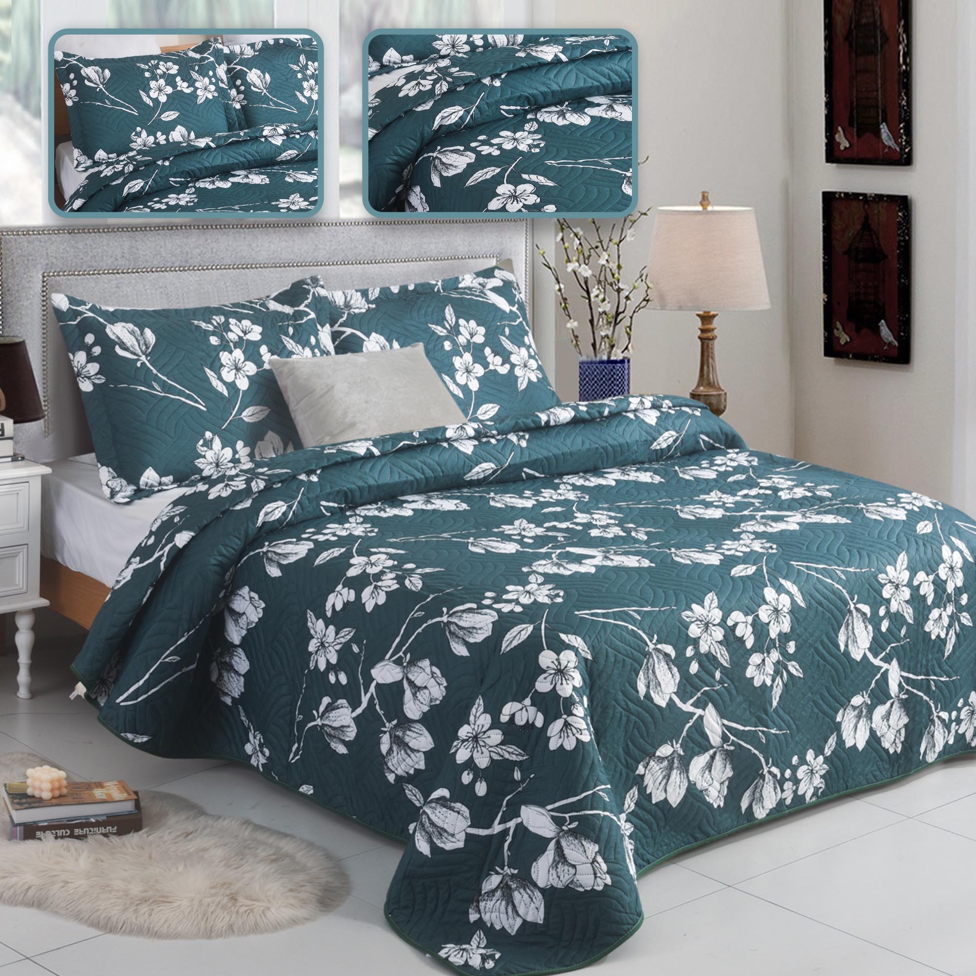 MillPrice Quilted 3-Piece Bedspread Set – Elegant Layered Comfort with Coordinated Pillowcases