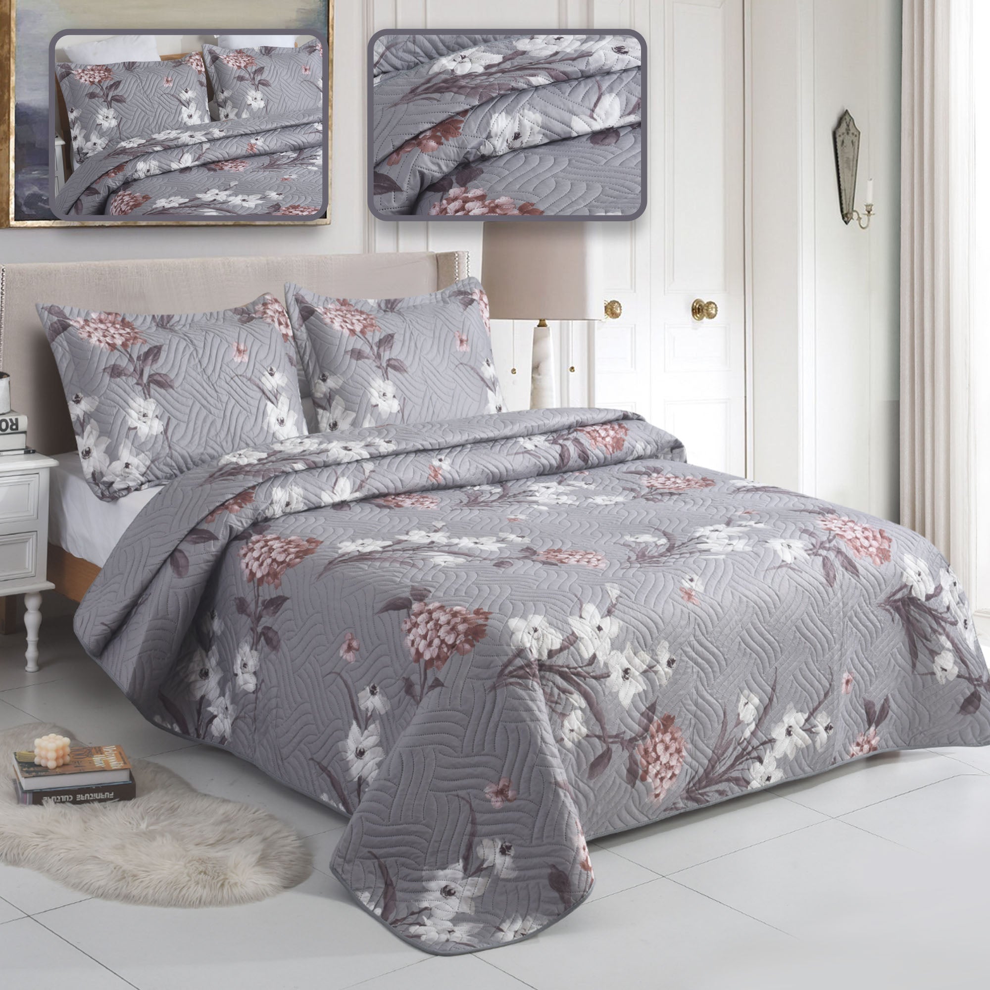 MillPrice Quilted 3-Piece Bedspread Set – Elegant Layered Comfort with Coordinated Pillowcases
