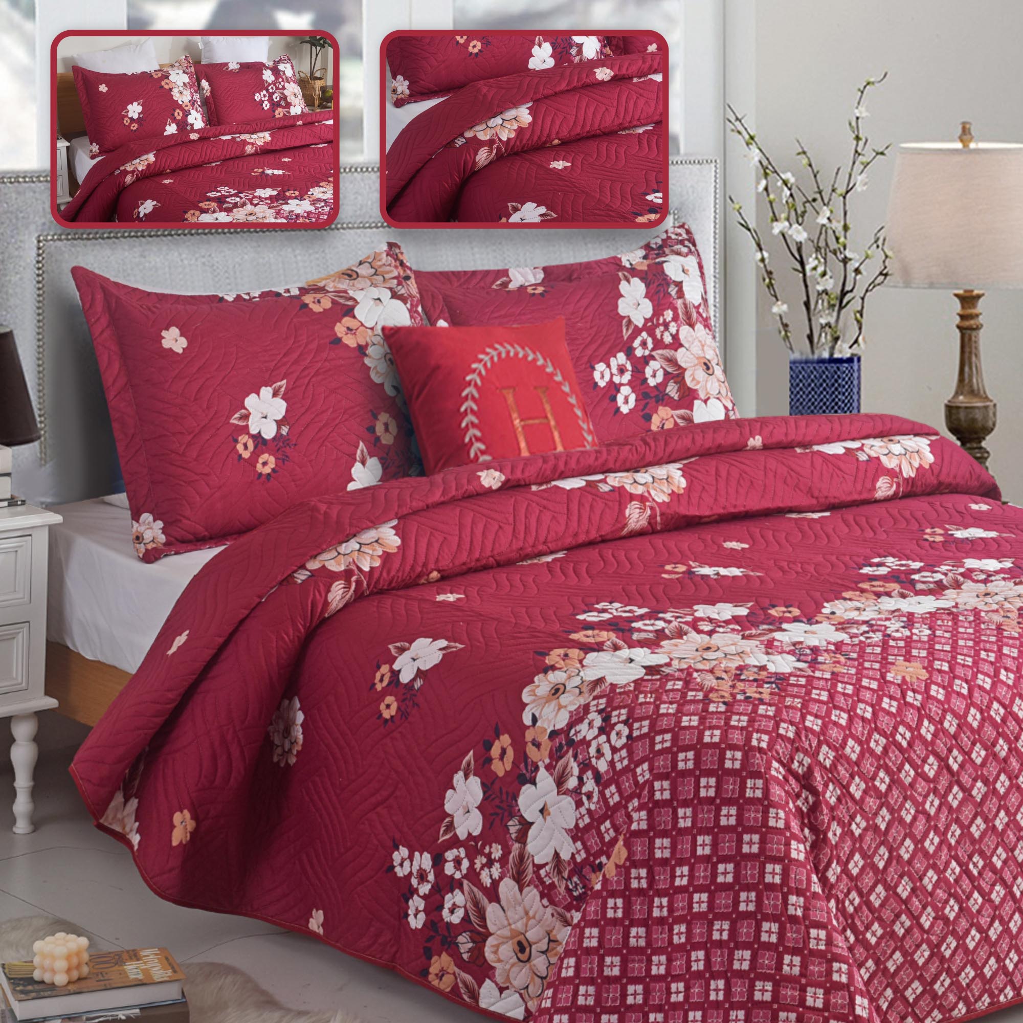 MillPrice Quilted 3-Piece Bedspread Set – Elegant Layered Comfort with Coordinated Pillowcases