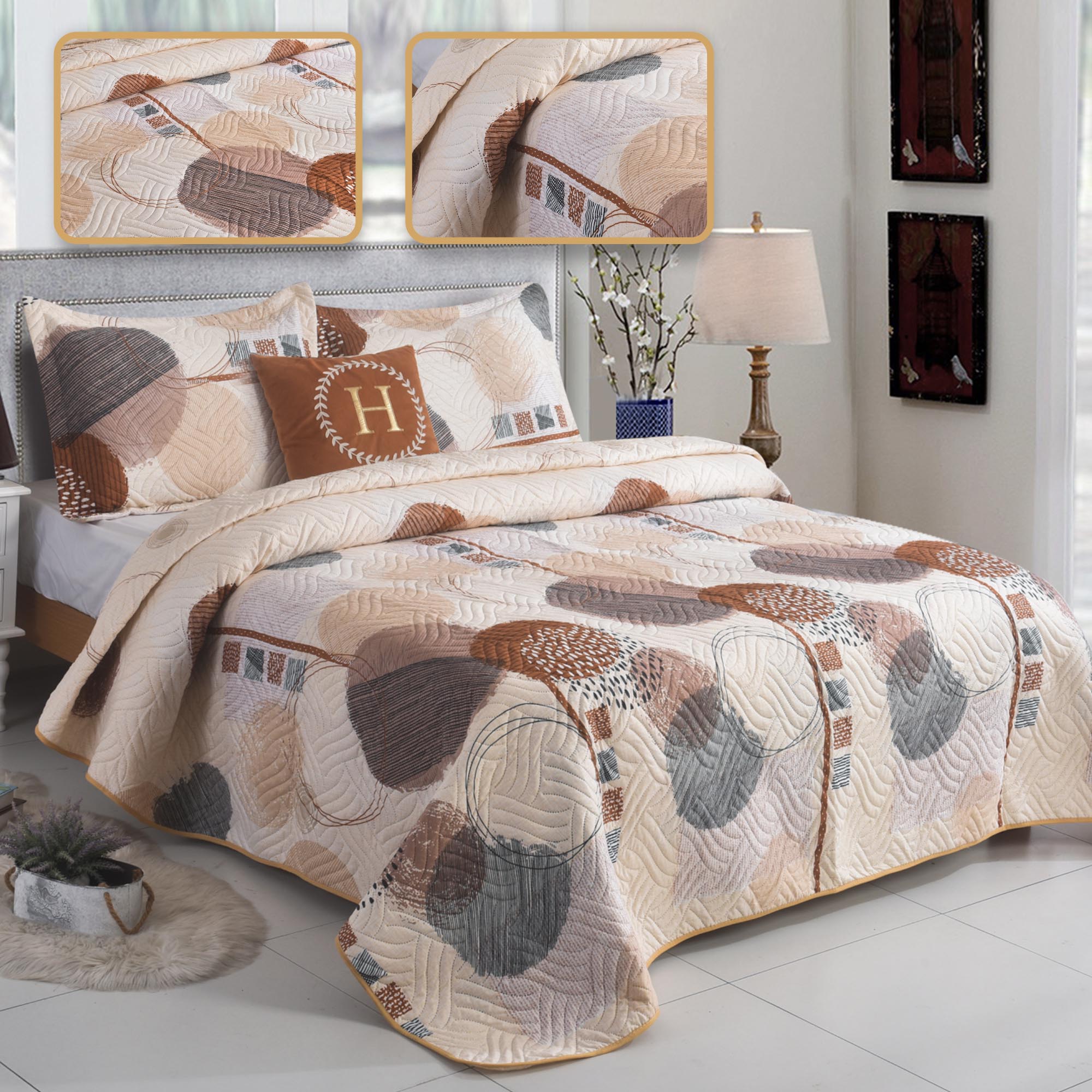 Luxury 3 Piece Bedding Set – Soft Microfibre Bedspread with Pillowcases | Lightweight & Cosy Bedspread-Milan