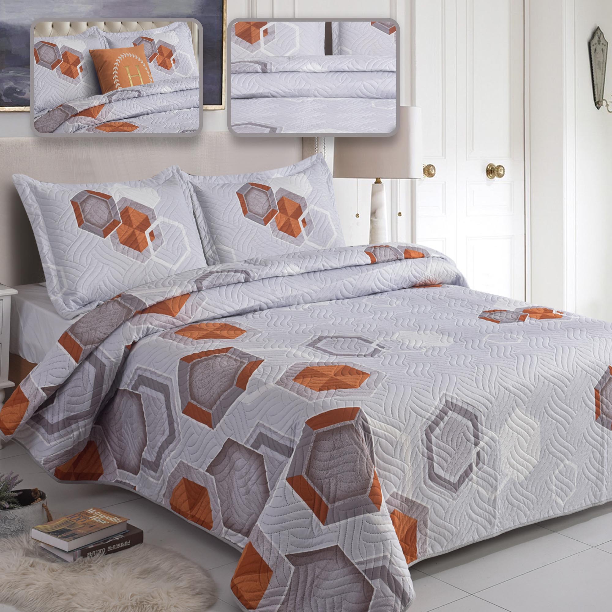 Luxury 3 Piece Bedding Set – Soft Microfibre Bedspread with Pillowcases | Lightweight & Cosy Bedspread-Milan