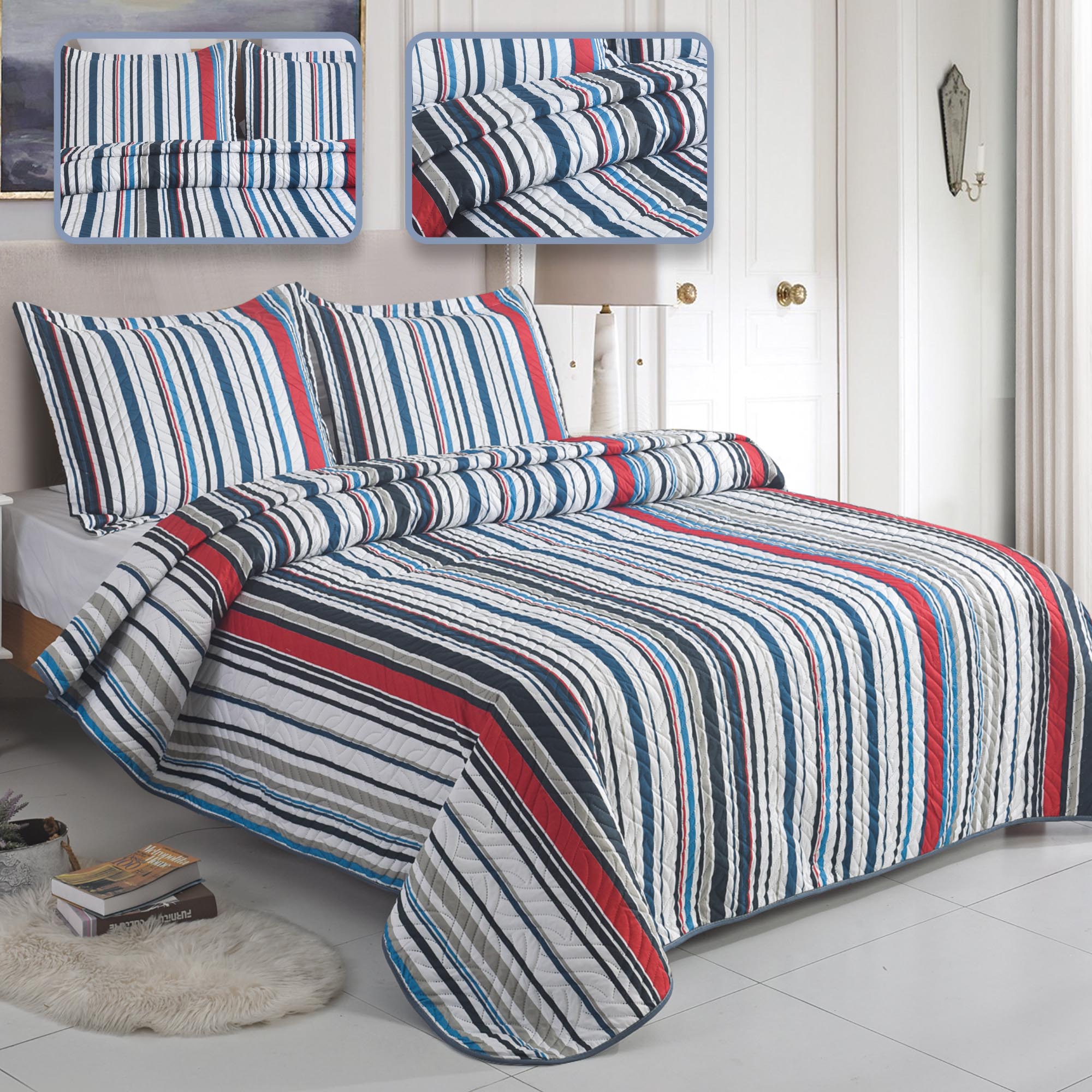 Luxury 3 Piece Bedding Set – Soft Microfibre Bedspread with Pillowcases | Lightweight & Cosy Bedspread-Milan