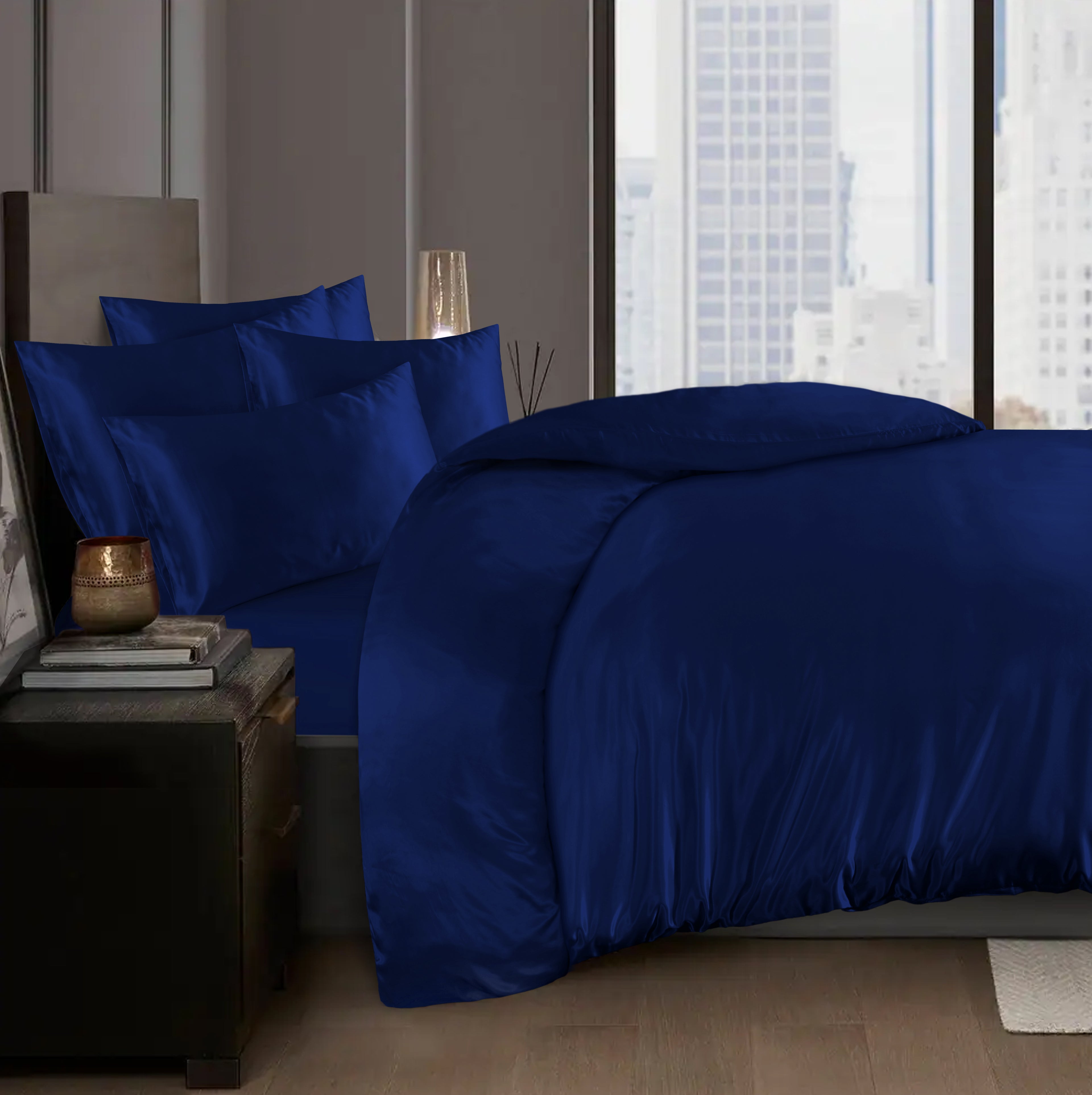 MillPrice Luxury 10 Piece Satin Bedding Set Duvet Cover Fitted Sheet Pillowcases Sleep Mask & Hair Accessories