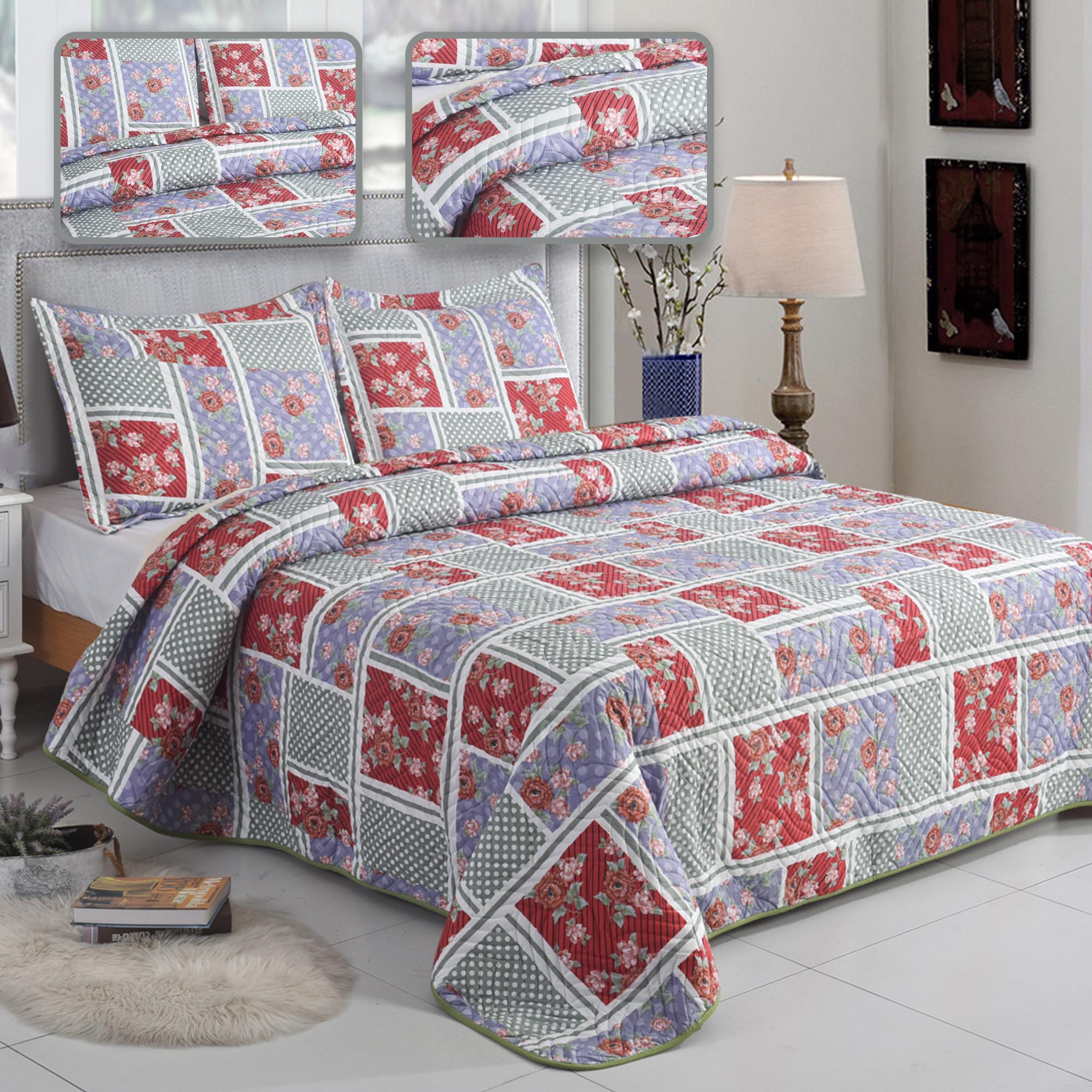 Luxury 3 Piece Bedding Set – Soft Microfibre Bedspread with Pillowcases | Lightweight & Cosy Bedspread-Milan