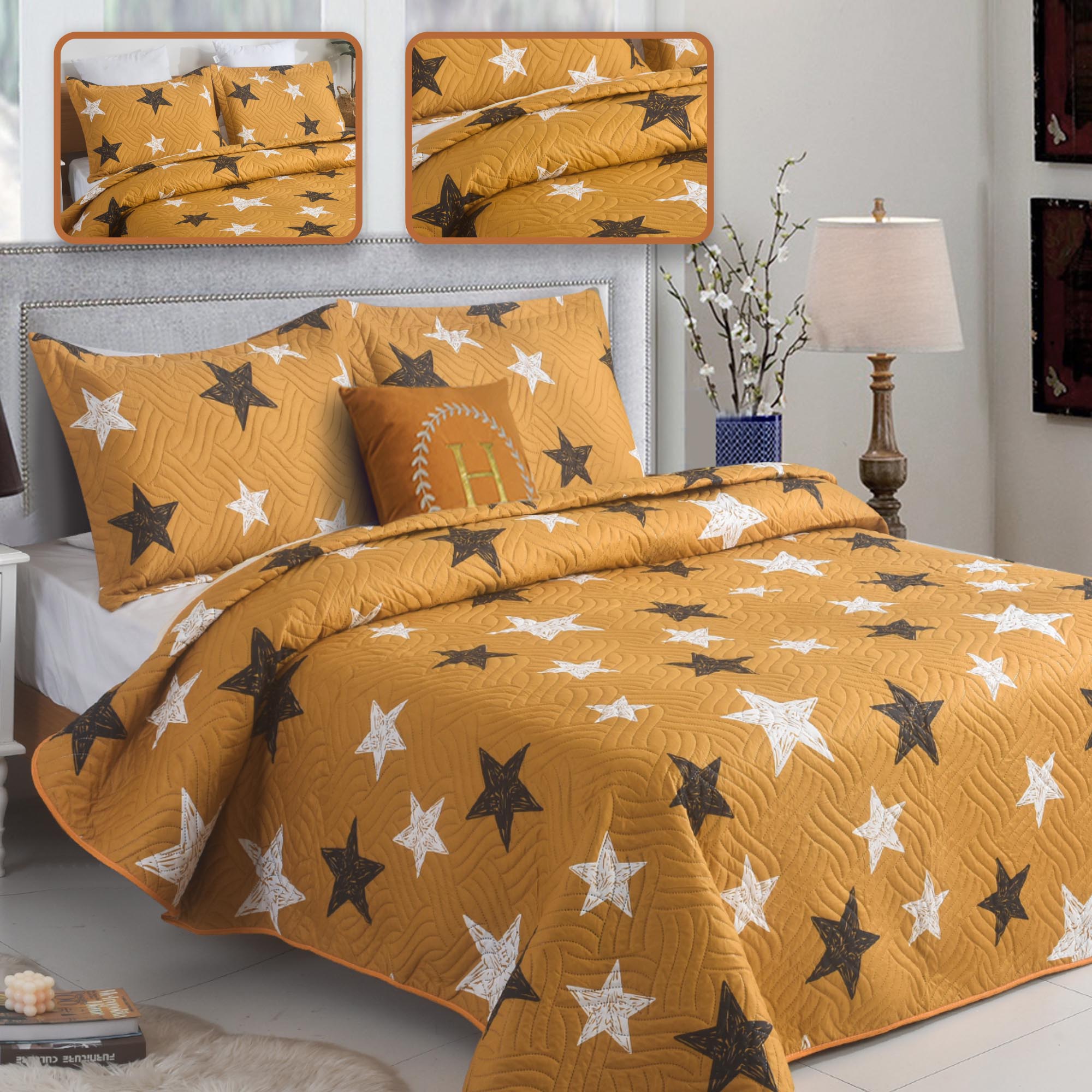 Luxury 3 Piece Bedding Set – Soft Microfibre Bedspread with Pillowcases | Lightweight & Cosy Bedspread-Milan