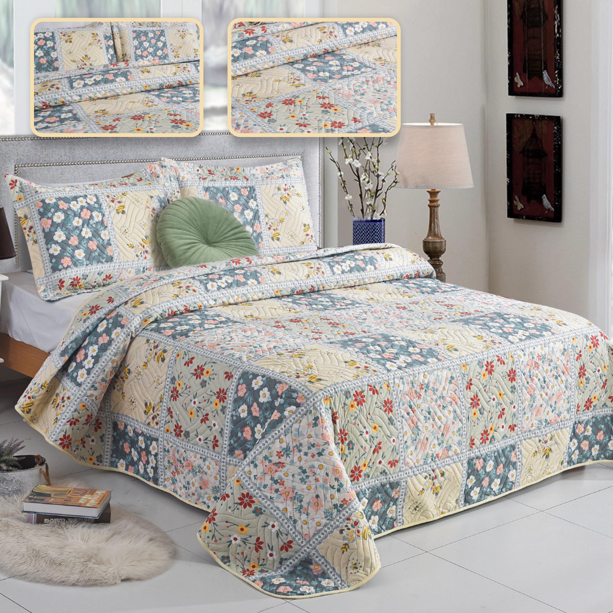 Luxury 3 Piece Bedding Set – Soft Microfibre Bedspread with Pillowcases | Lightweight & Cosy Bedspread-Milan