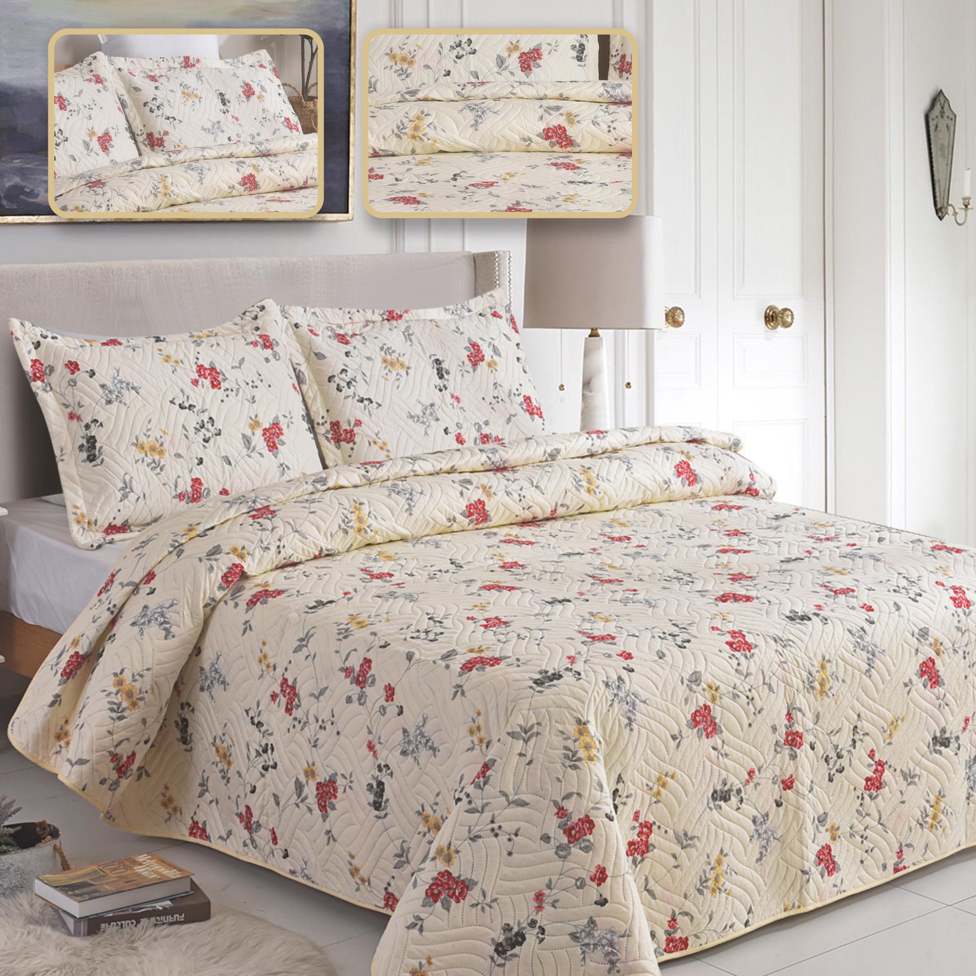 MillPrice Quilted 3-Piece Bedspread Set – Elegant Layered Comfort with Coordinated Pillowcases