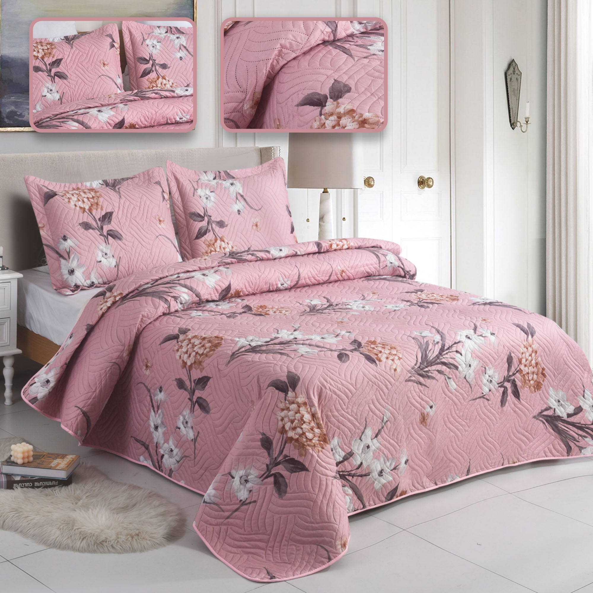 Luxury 3 Piece Bedding Set – Soft Microfibre Bedspread with Pillowcases | Lightweight & Cosy Bedspread-Milan