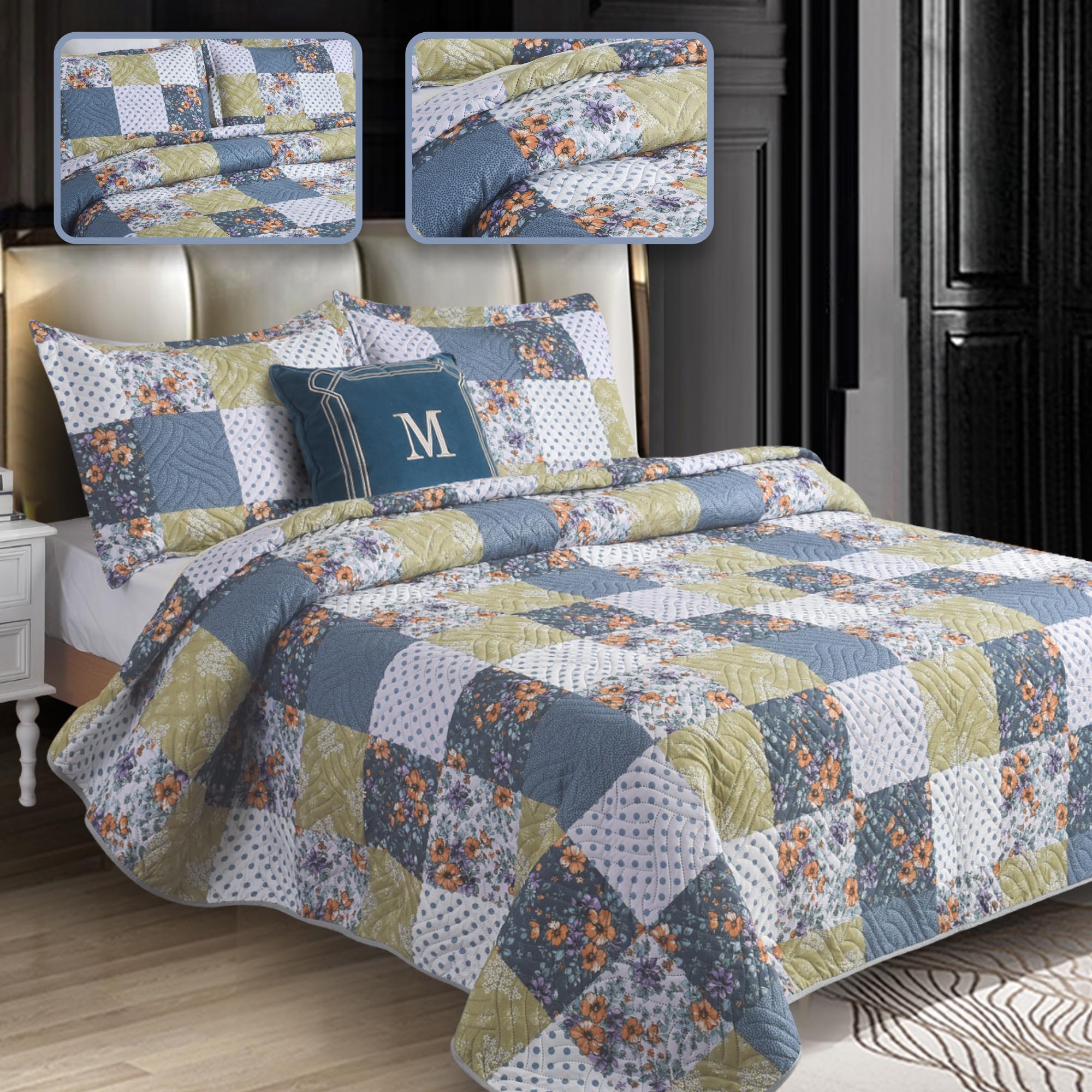 MillPrice Quilted 3-Piece Bedspread Set – Elegant Layered Comfort with Coordinated Pillowcases