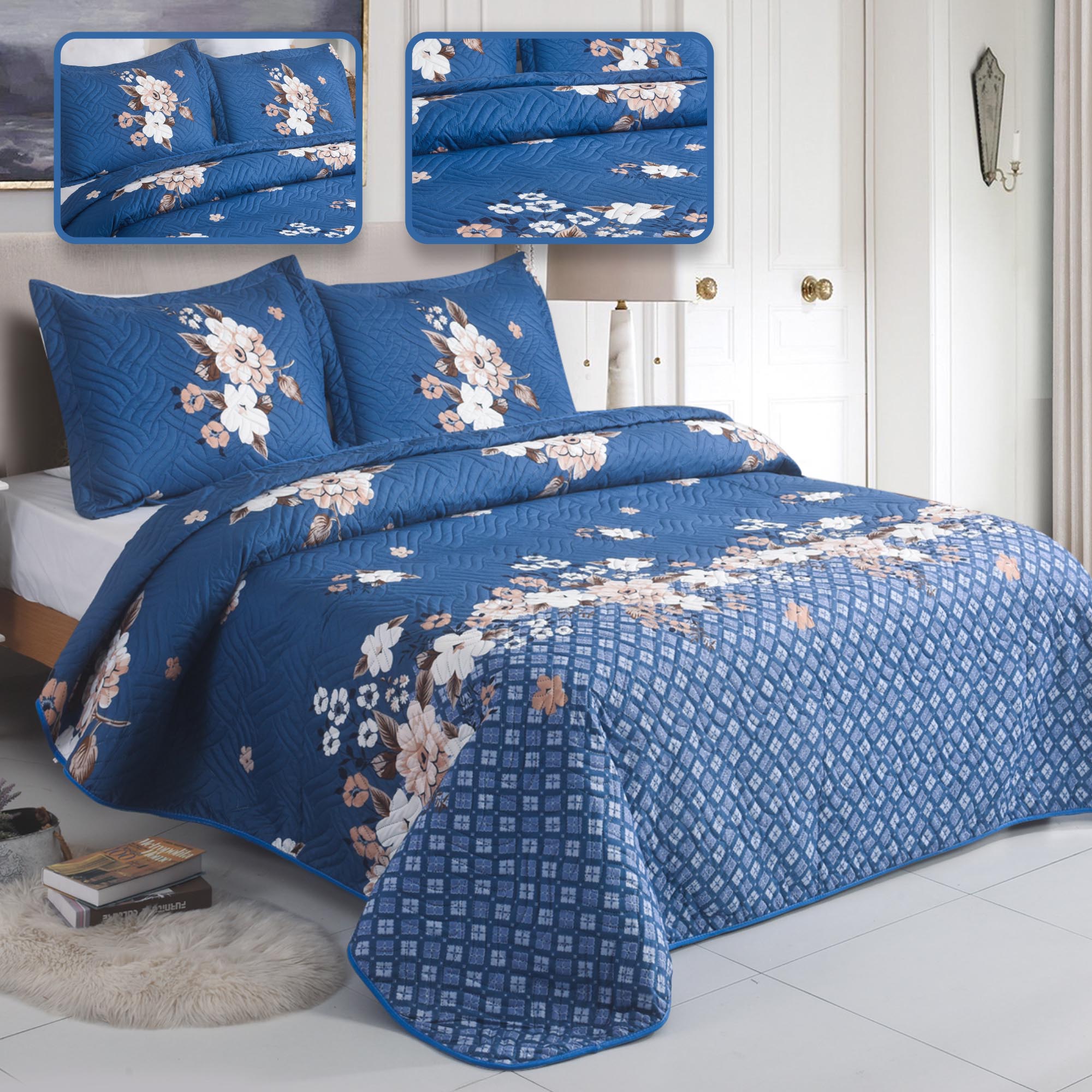 Luxury 3 Piece Bedding Set – Soft Microfibre Bedspread with Pillowcases | Lightweight & Cosy Bedspread-Milan