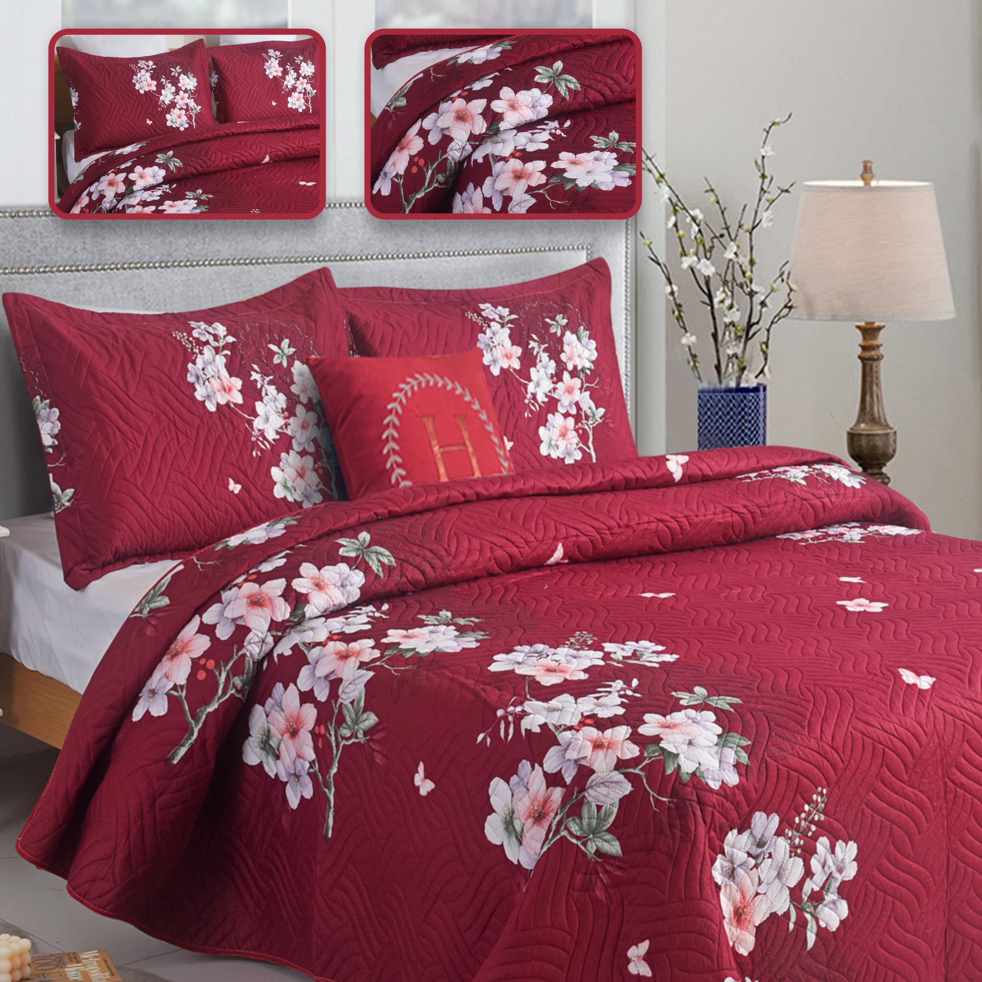 MillPrice Quilted 3-Piece Bedspread Set – Elegant Layered Comfort with Coordinated Pillowcases