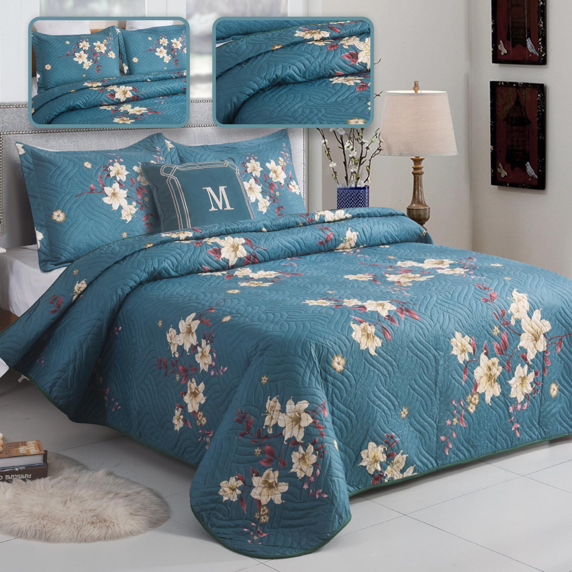 Luxury 3 Piece Bedding Set – Soft Microfibre Bedspread with Pillowcases | Lightweight & Cosy Bedspread-Milan