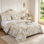 3 Piece Luxury Quilted Bedspread Set – Reversible Floral Patchwork Bedspread with Pillow Shams | Soft Microfibre Bed Throw for Double & King Size Beds