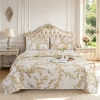 3 Piece Luxury Quilted Bedspread Set – Reversible Floral Patchwork Bedspread with Pillow Shams | Soft Microfibre Bed Throw for Double & King Size Beds