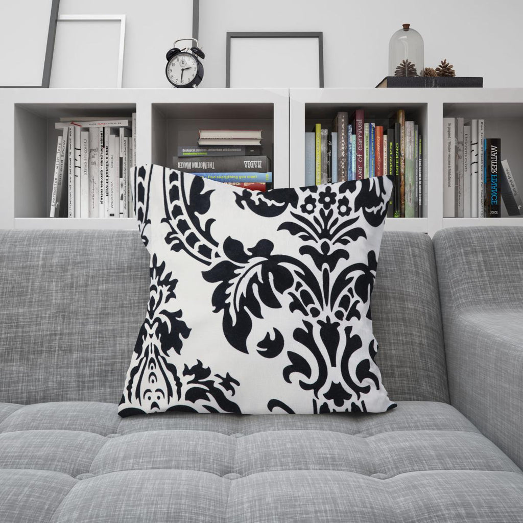 Luxury Flock Cushion Cover | Soft Decorative Damask Throw Pillow Cover for Sofa, Bed & Living Room | 17 x 17 Inch