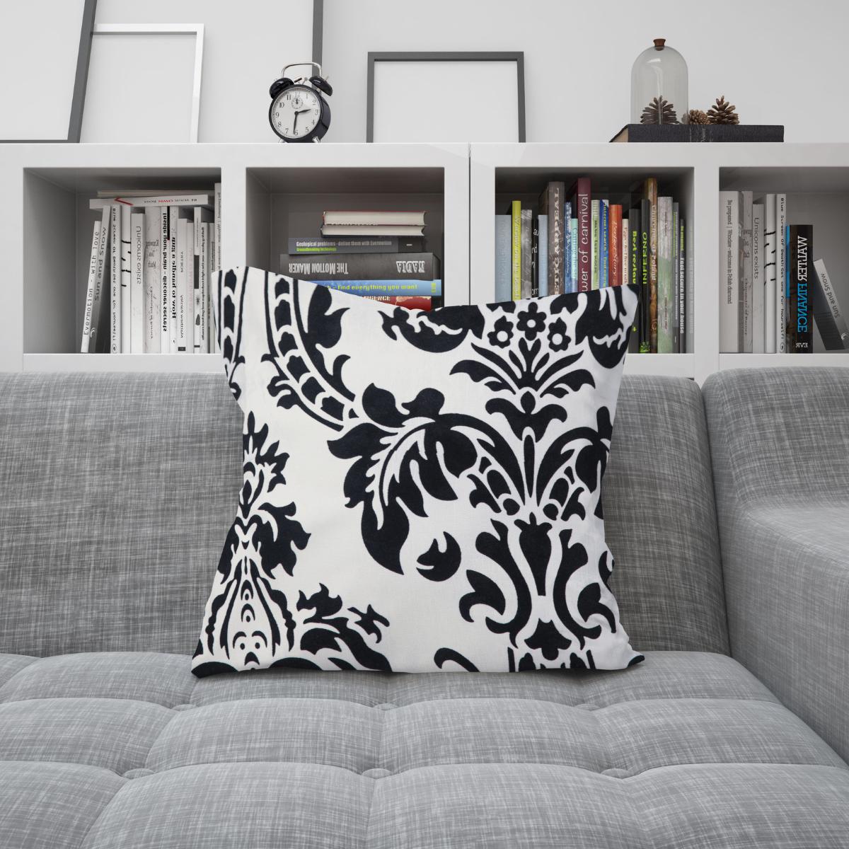Luxury Flock Cushion Cover | Soft Decorative Damask Throw Pillow Cover for Sofa, Bed & Living Room | 17 x 17 Inch