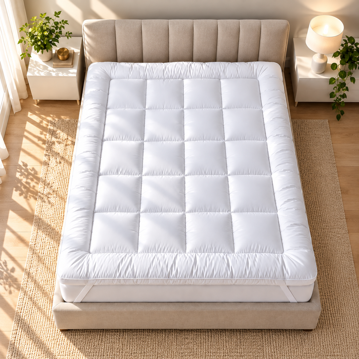MillPrice Extra Thick Mattress Topper 10cm Luxury Hollowfibre Mattress Topper Single 4FT Double King Super King