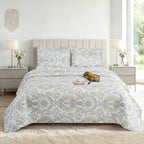 3 Piece Luxury Quilted Bedspread Set – Reversible Floral Patchwork Bedspread with Pillow Shams | Soft Microfibre Bed Throw for Double & King Size Beds
