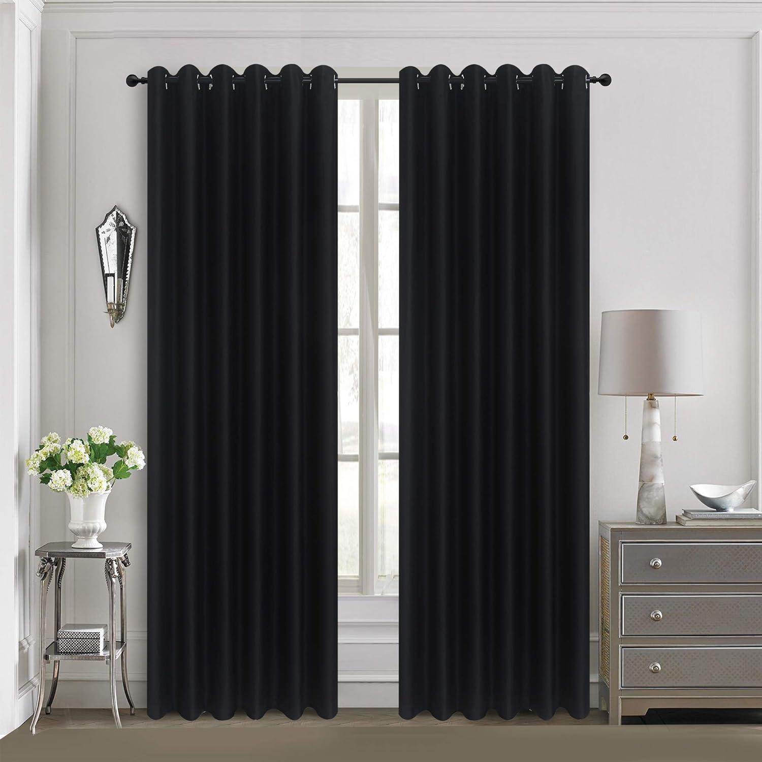 Insulated Thermal Blackout Curtains - Heavy Thick, Eyelet Ring Top Pair with Tie Backs