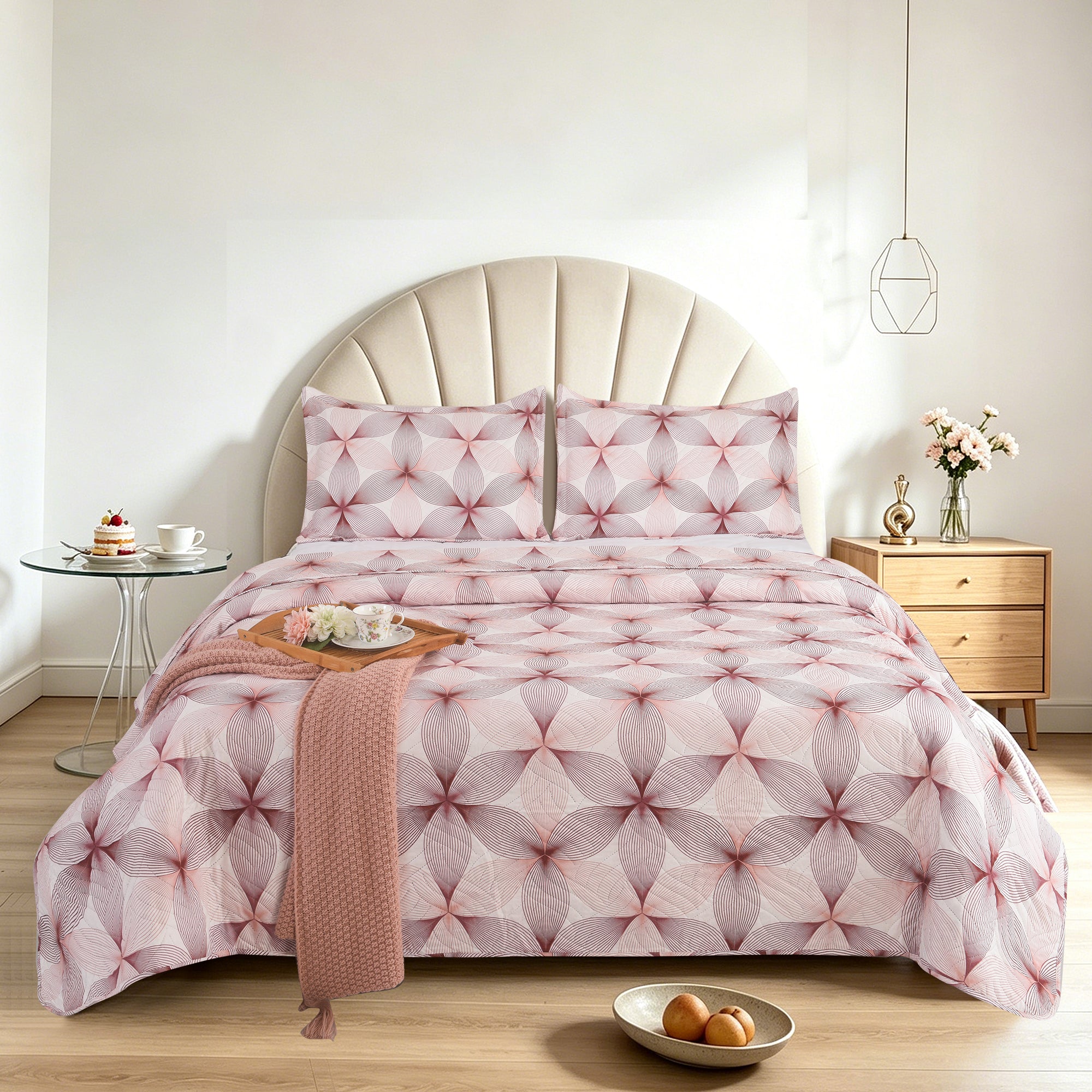 3 Piece Luxury Quilted Bedspread Set – Reversible Floral Patchwork Bedspread with Pillow Shams | Soft Microfibre Bed Throw for Double & King Size Beds