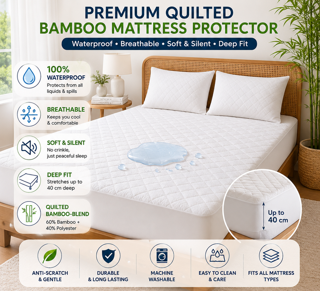 Bamboo Waterproof Mattress Protector Quilted Breathable Mattress Cover Single Double King Super King