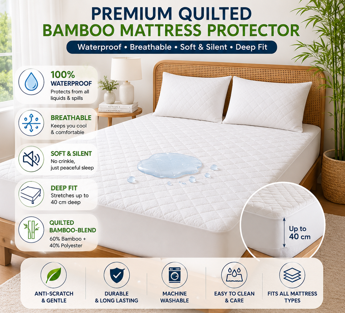 Bamboo Waterproof Mattress Protector Quilted Breathable Mattress Cover Single Double King Super King