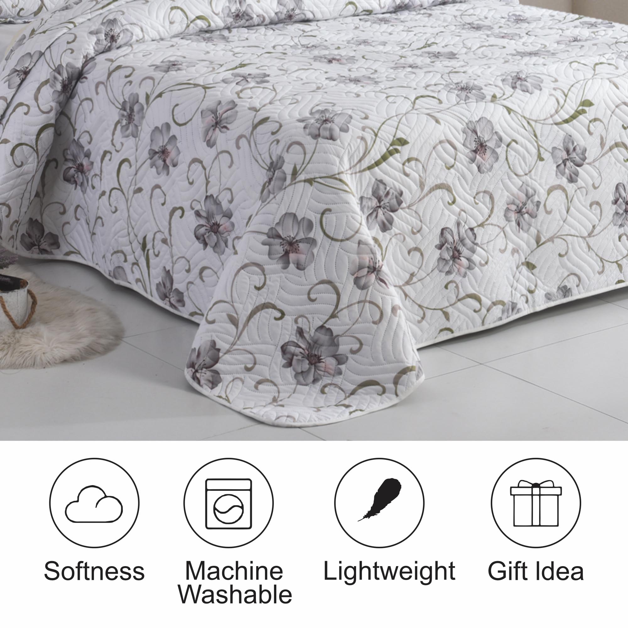 Luxury 3 Piece Bedding Set – Soft Microfibre Bedspread with Pillowcases | Lightweight & Cosy Bedspread-Milan
