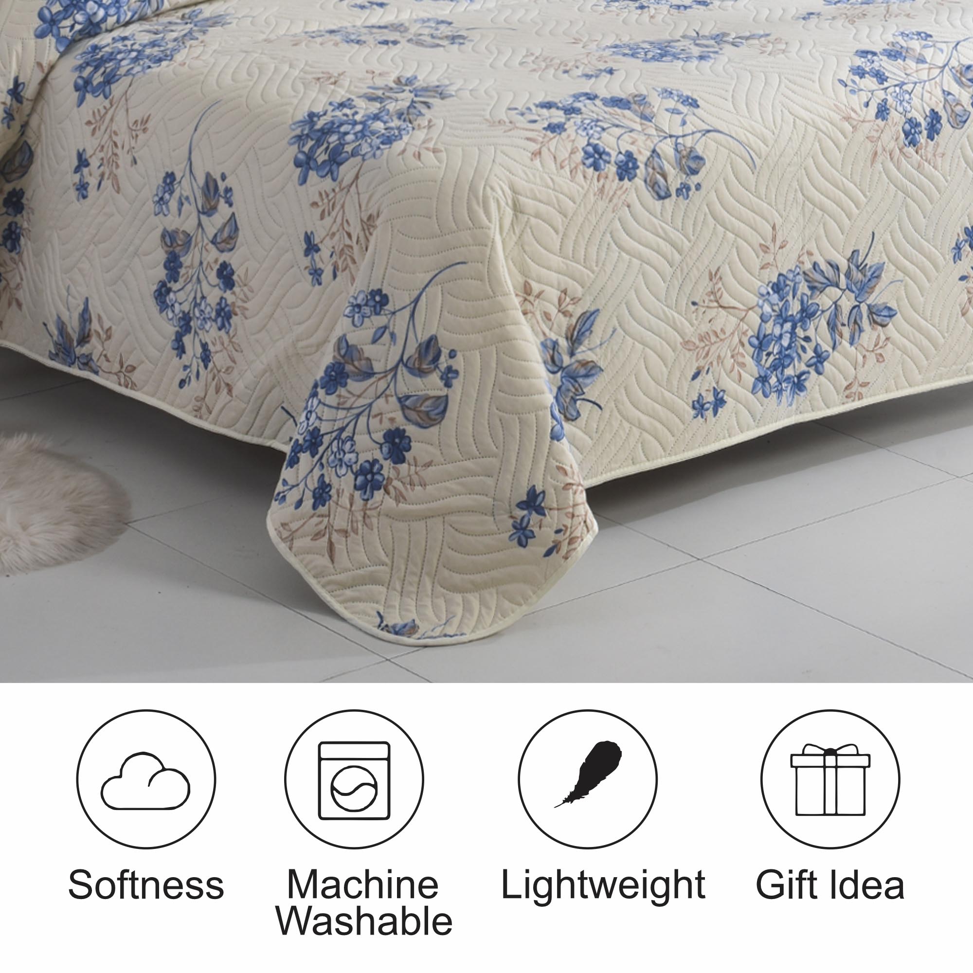 MillPrice Quilted 3-Piece Bedspread Set – Elegant Layered Comfort with Coordinated Pillowcases