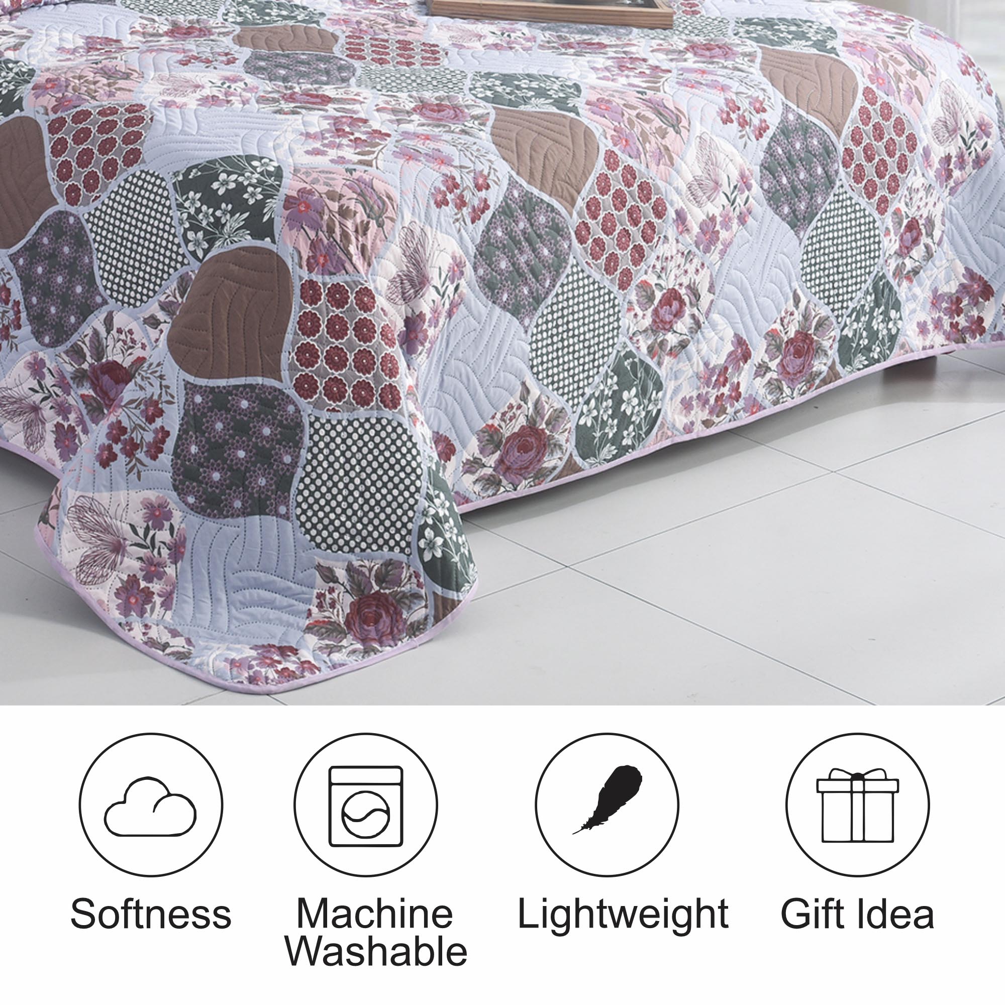 Luxury 3 Piece Bedding Set – Soft Microfibre Bedspread with Pillowcases | Lightweight & Cosy Bedspread-Milan