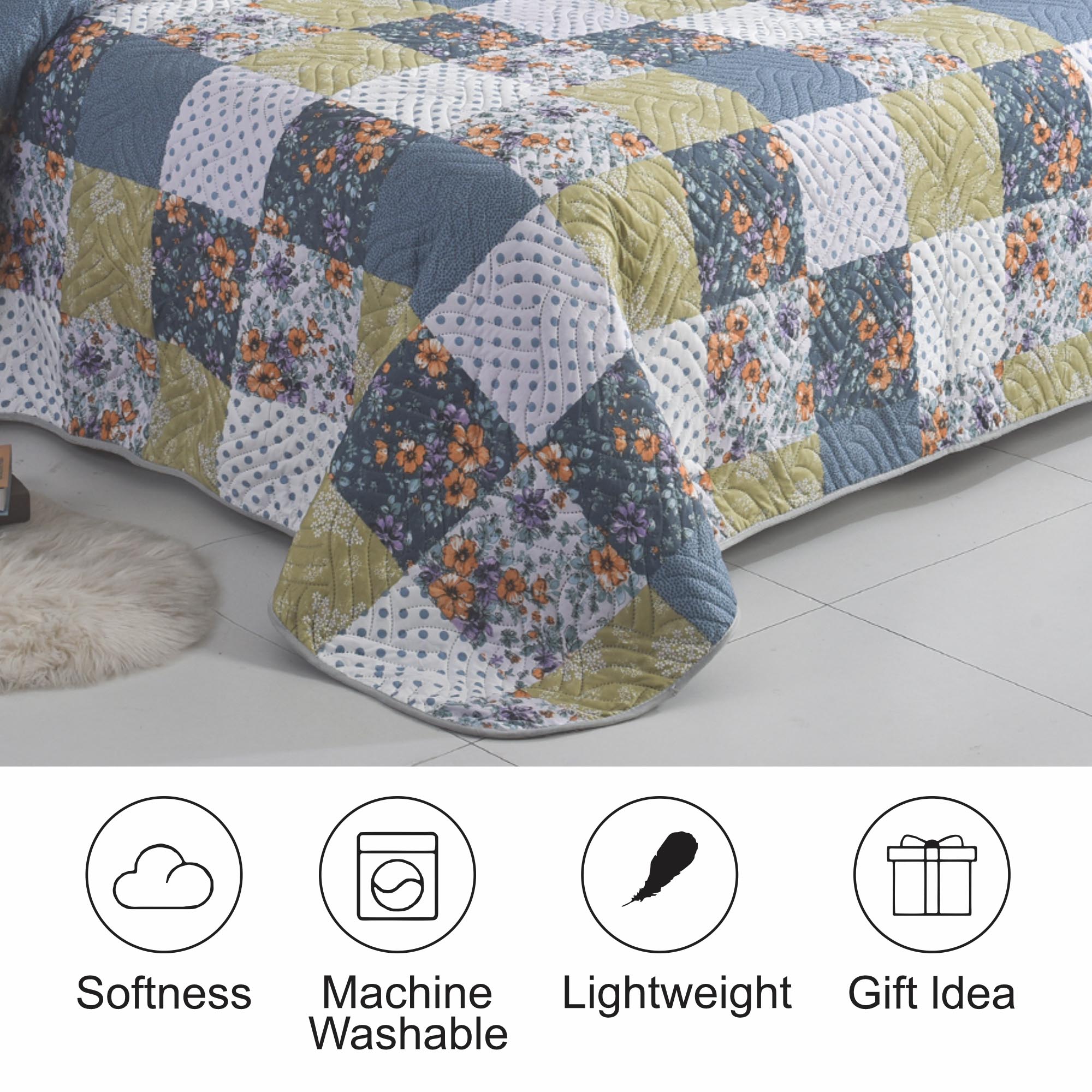 MillPrice Quilted 3-Piece Bedspread Set – Elegant Layered Comfort with Coordinated Pillowcases