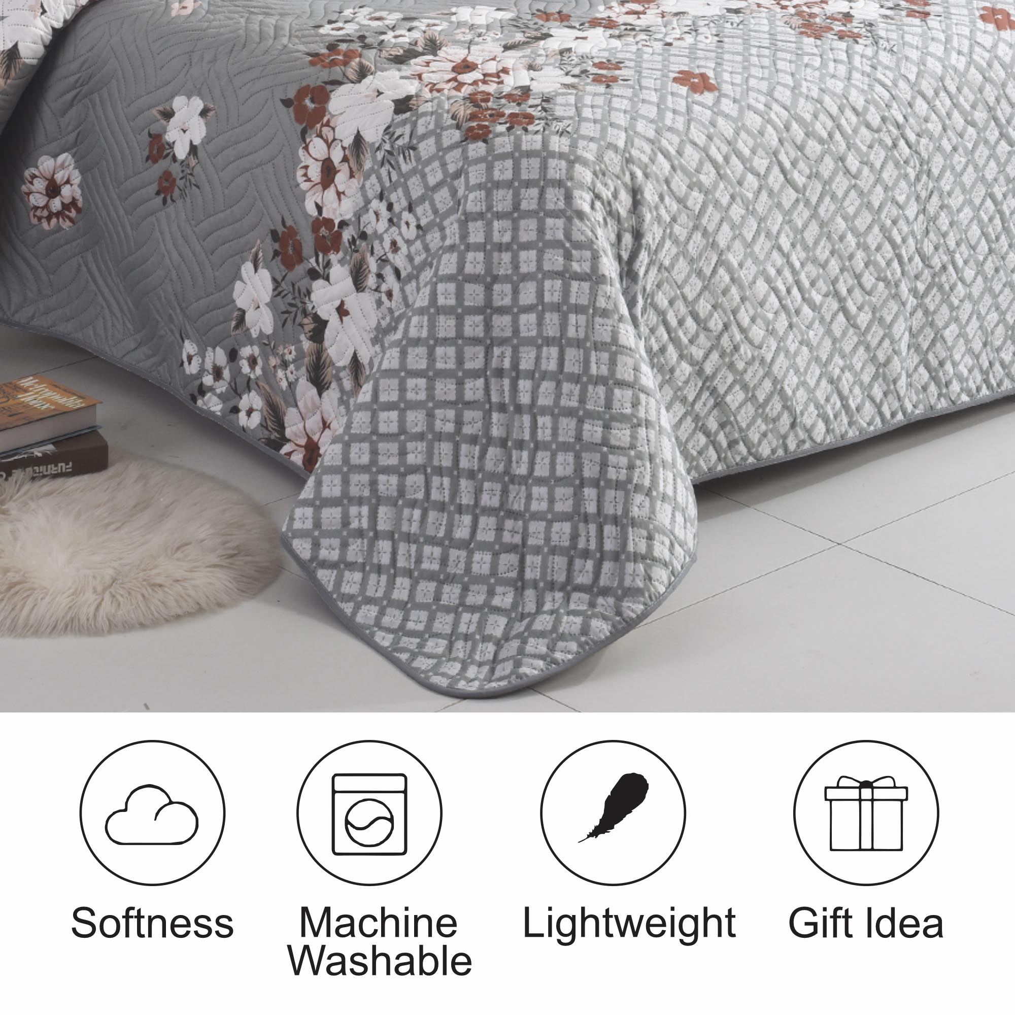 MillPrice Quilted 3-Piece Bedspread Set – Elegant Layered Comfort with Coordinated Pillowcases