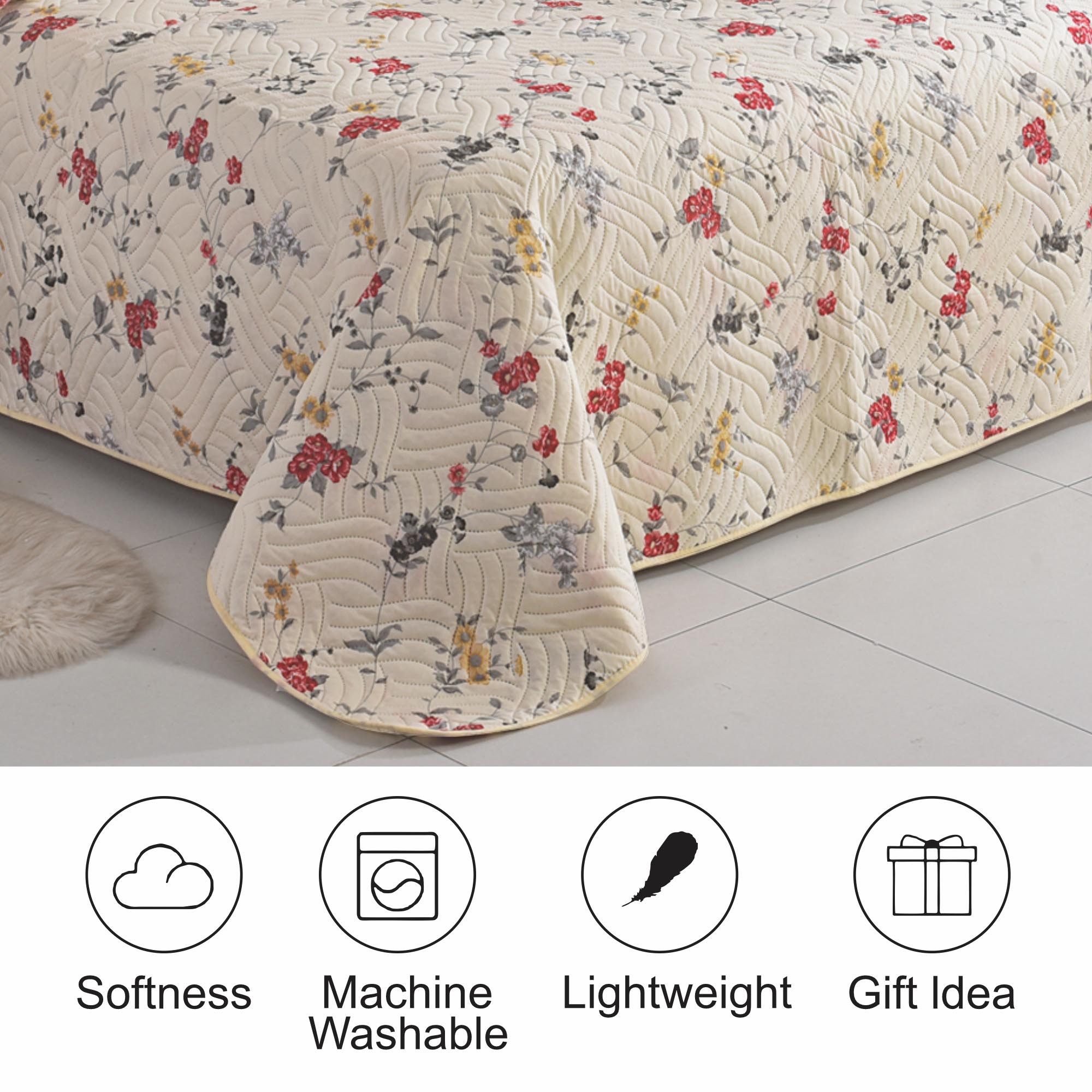 MillPrice Quilted 3-Piece Bedspread Set – Elegant Layered Comfort with Coordinated Pillowcases