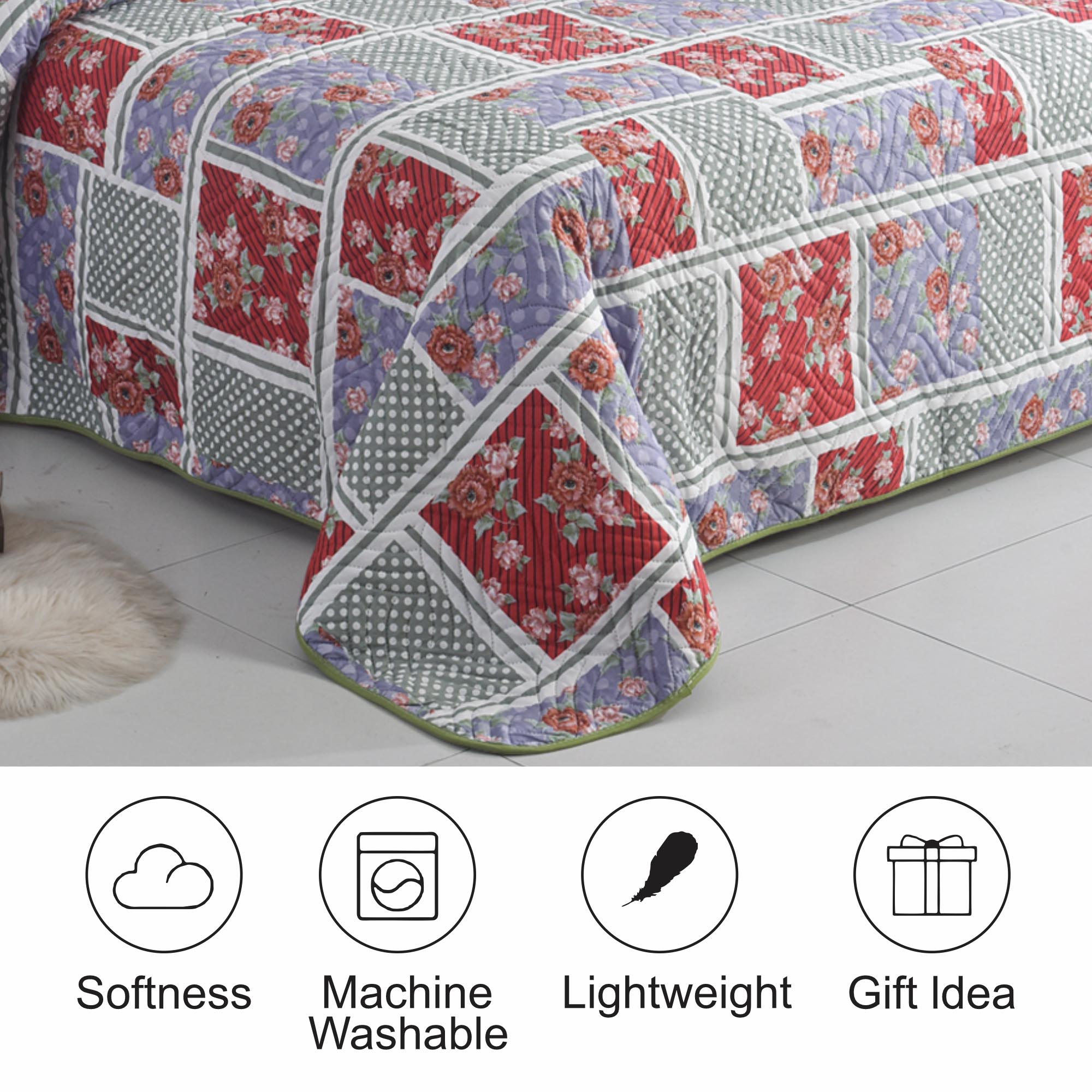 Luxury 3 Piece Bedding Set – Soft Microfibre Bedspread with Pillowcases | Lightweight & Cosy Bedspread-Milan