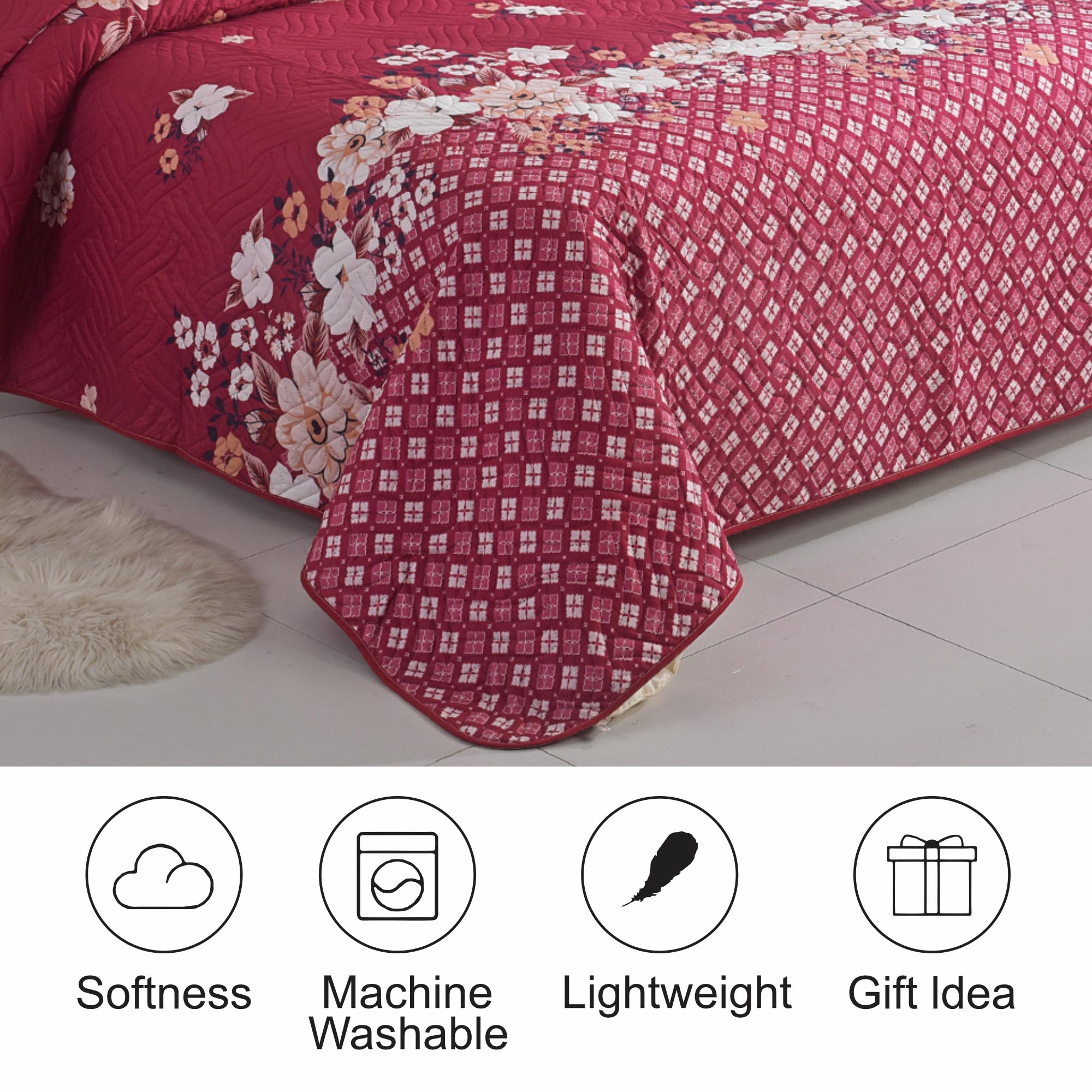 MillPrice Quilted 3-Piece Bedspread Set – Elegant Layered Comfort with Coordinated Pillowcases